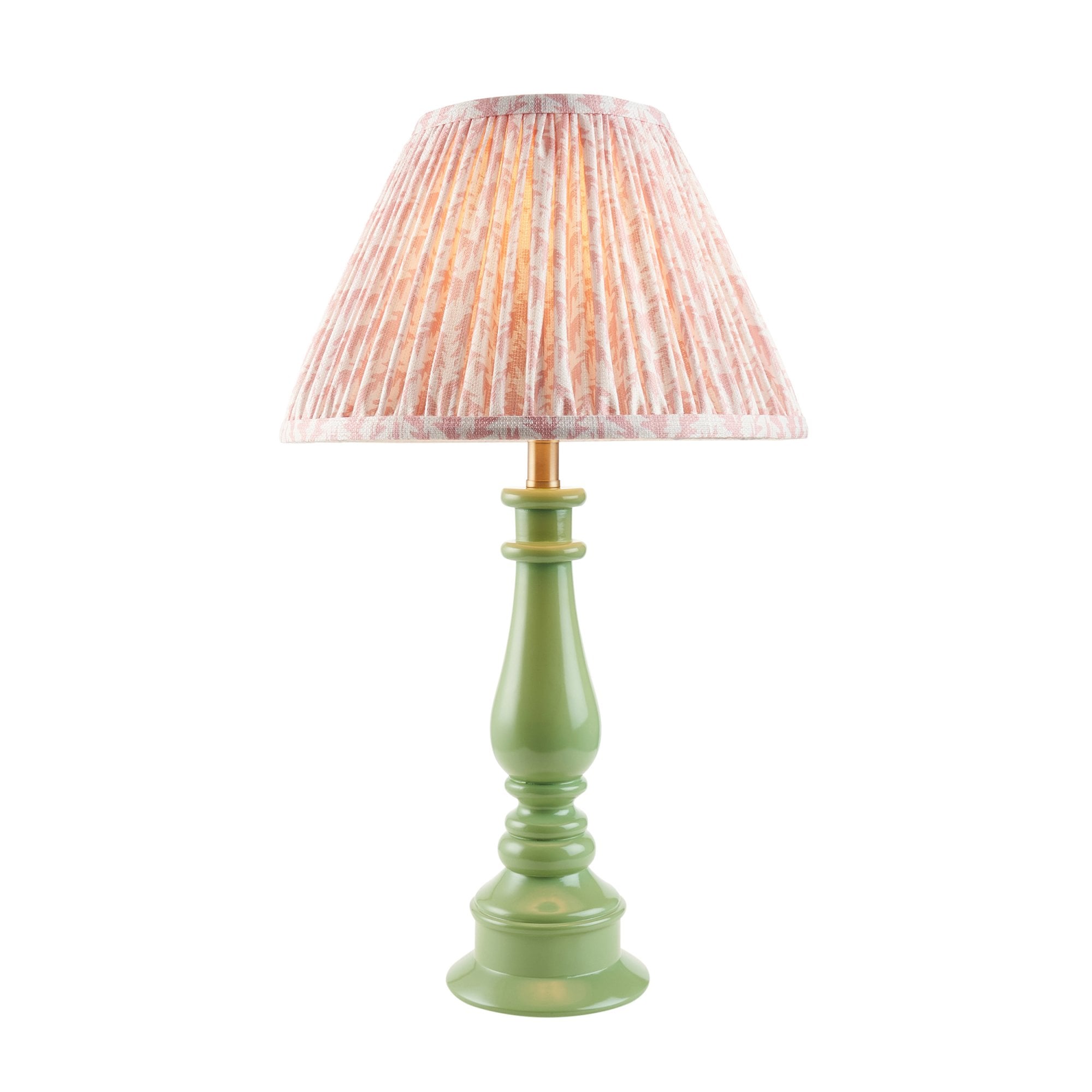 Endon Myrtle Gloss Cotswold Green Table Lamp & Leaf 30cm Peachy Keen Shade