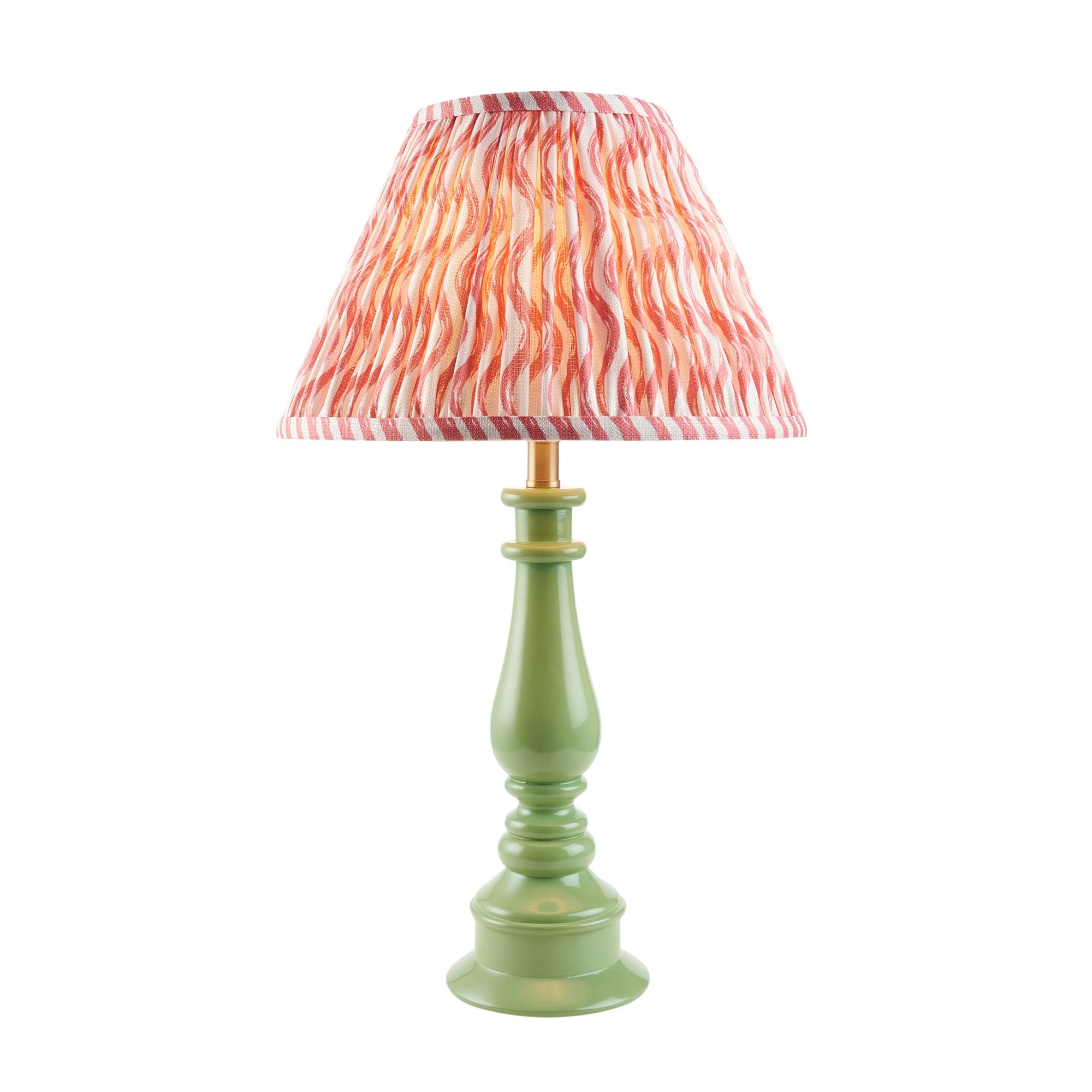 Endon Myrtle Gloss Cotswold Green Table Lamp & Ripple 30cm Coral Pink Shade