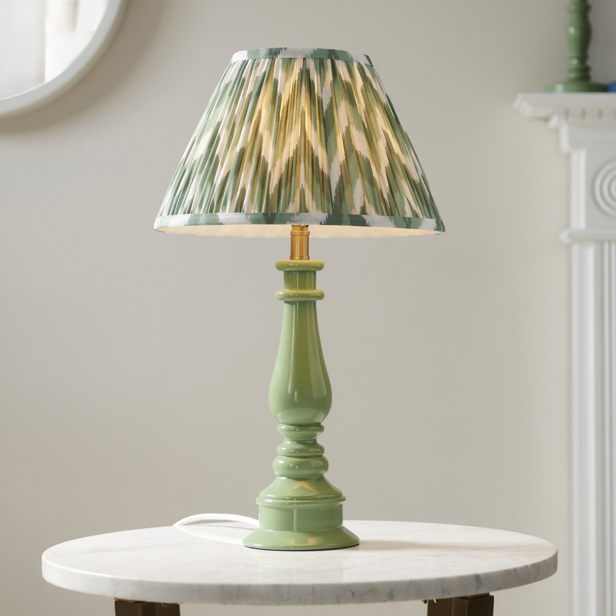 Endon Myrtle Gloss Cotswold Green Table Lamp & Zigzag 30cm Cotswold Green Shade
