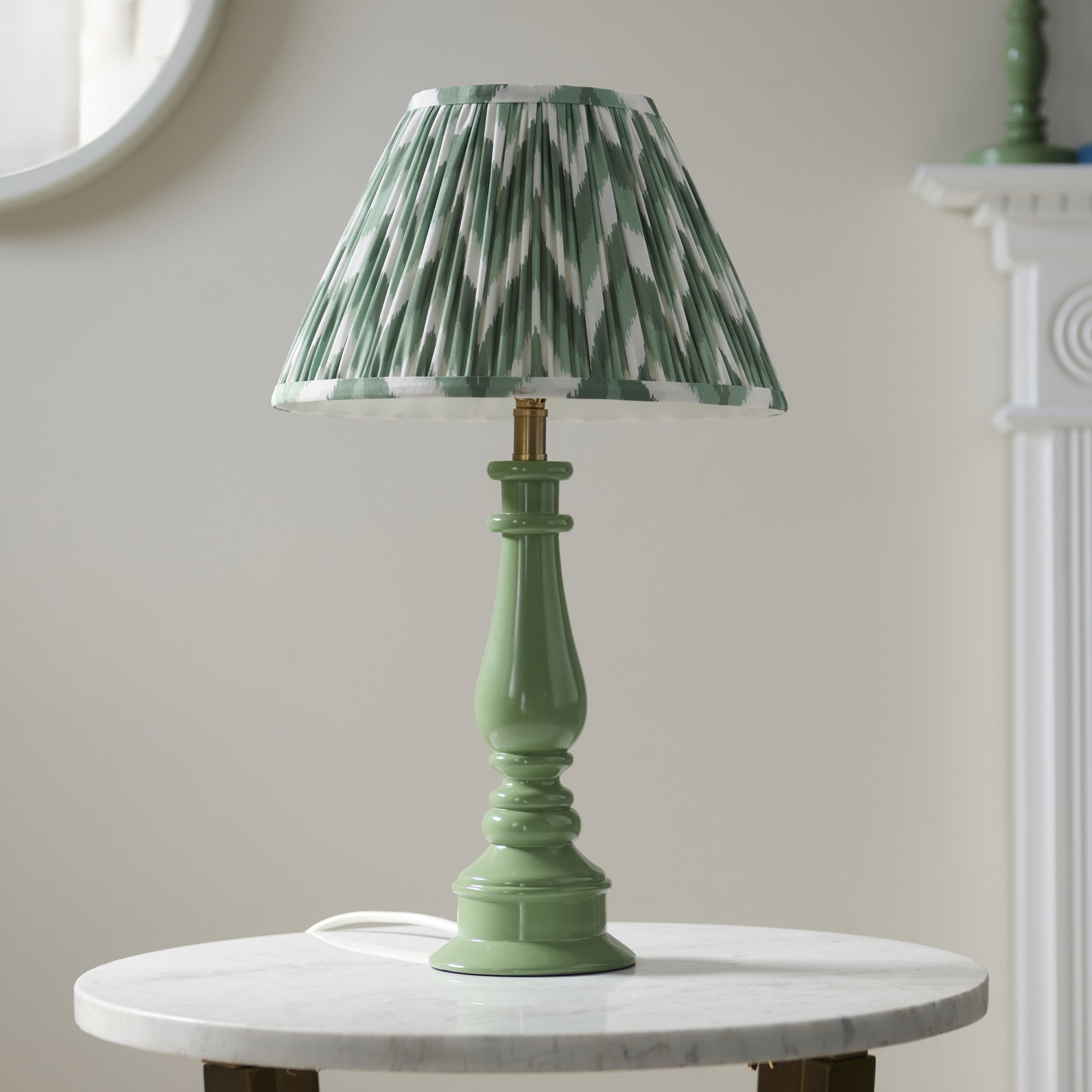 Endon Myrtle Gloss Cotswold Green Table Lamp & Zigzag 30cm Cotswold Green Shade