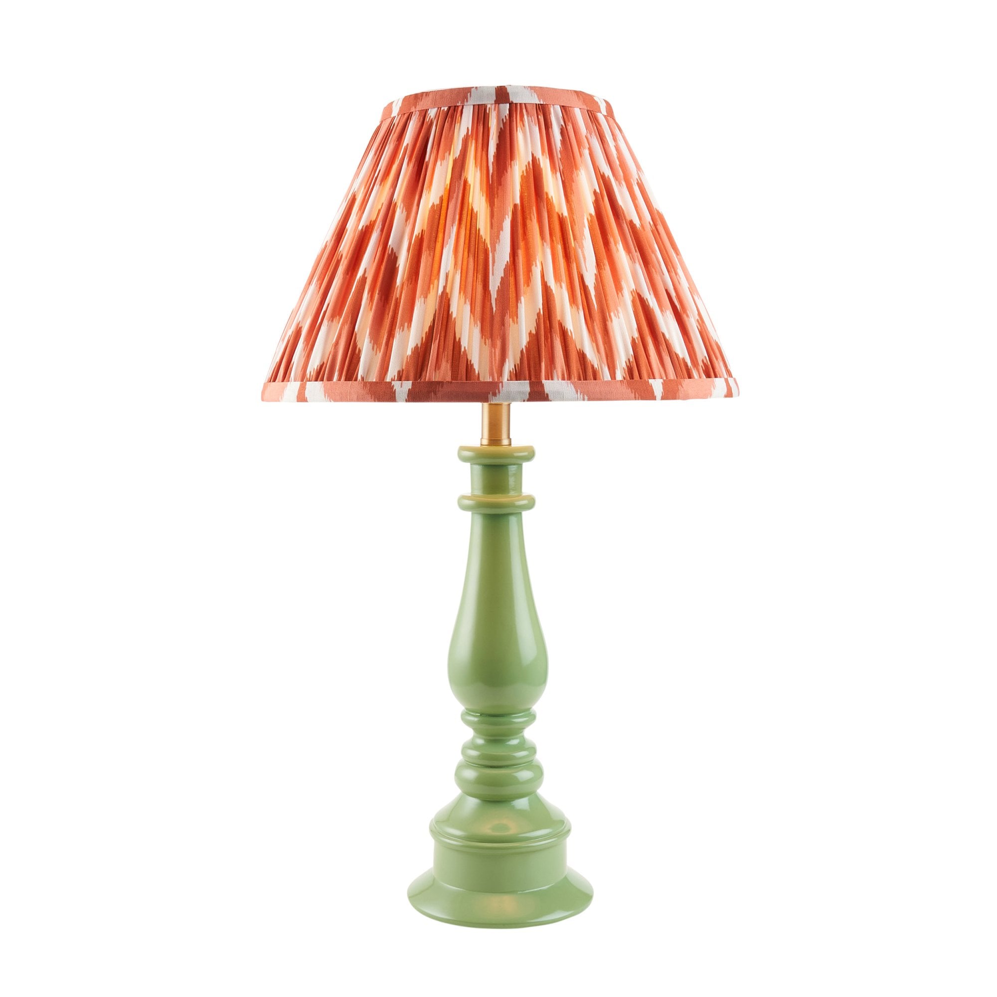 Endon Myrtle Gloss Cotswold Green Table Lamp & Zigzag 30cm Apricot Orange Shade