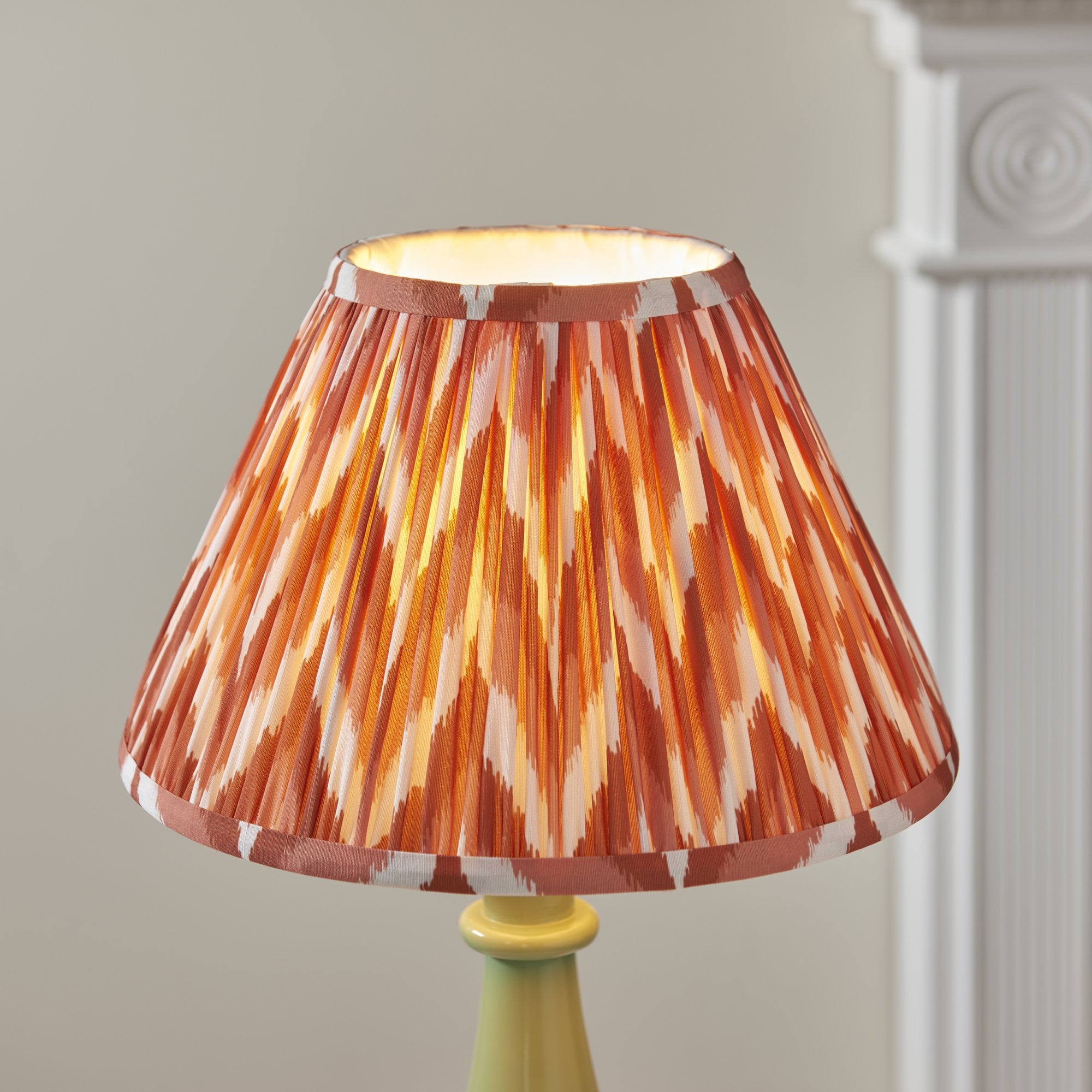 Endon Myrtle Gloss Cotswold Green Table Lamp & Zigzag 30cm Apricot Orange Shade