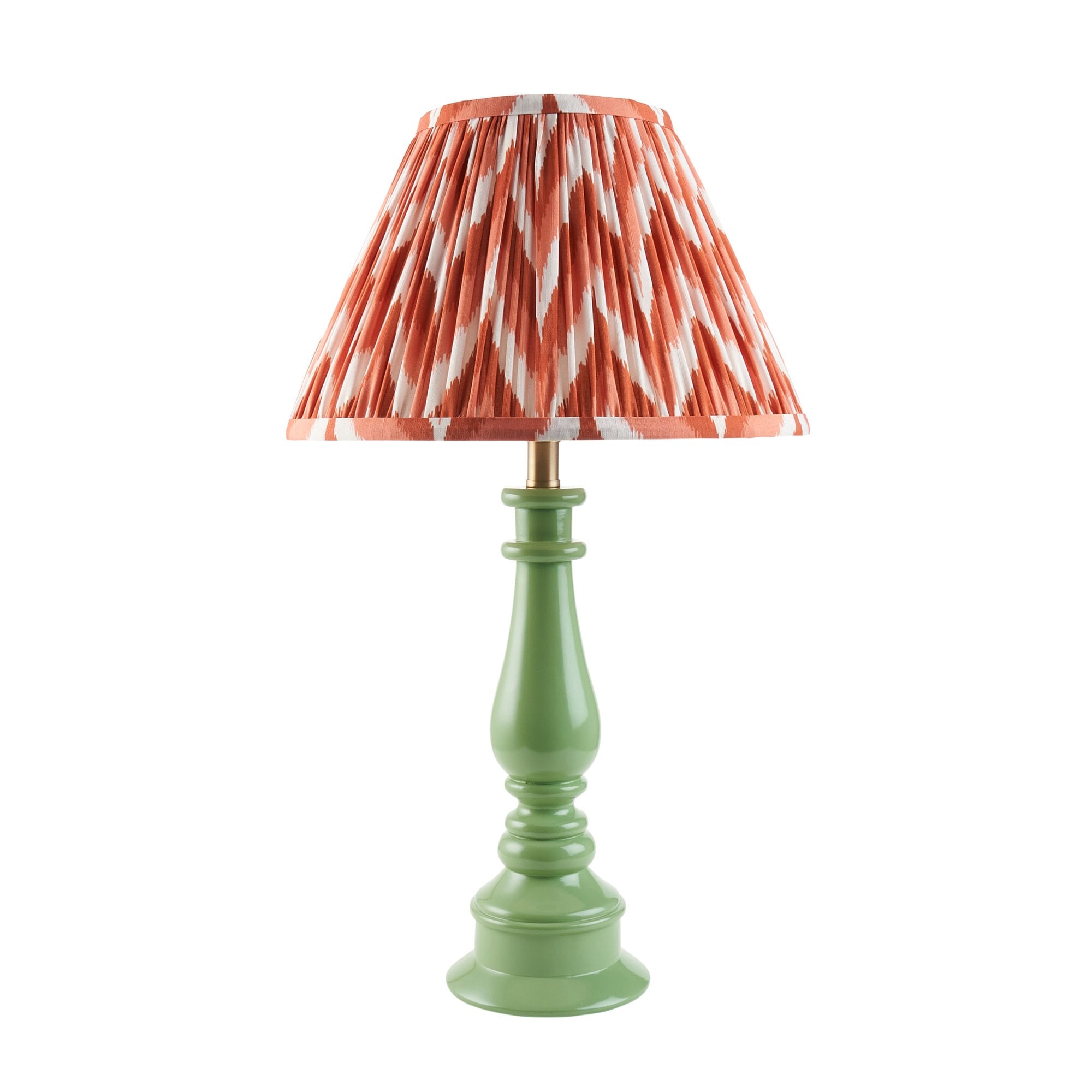 Endon Myrtle Gloss Cotswold Green Table Lamp & Zigzag 30cm Apricot Orange Shade
