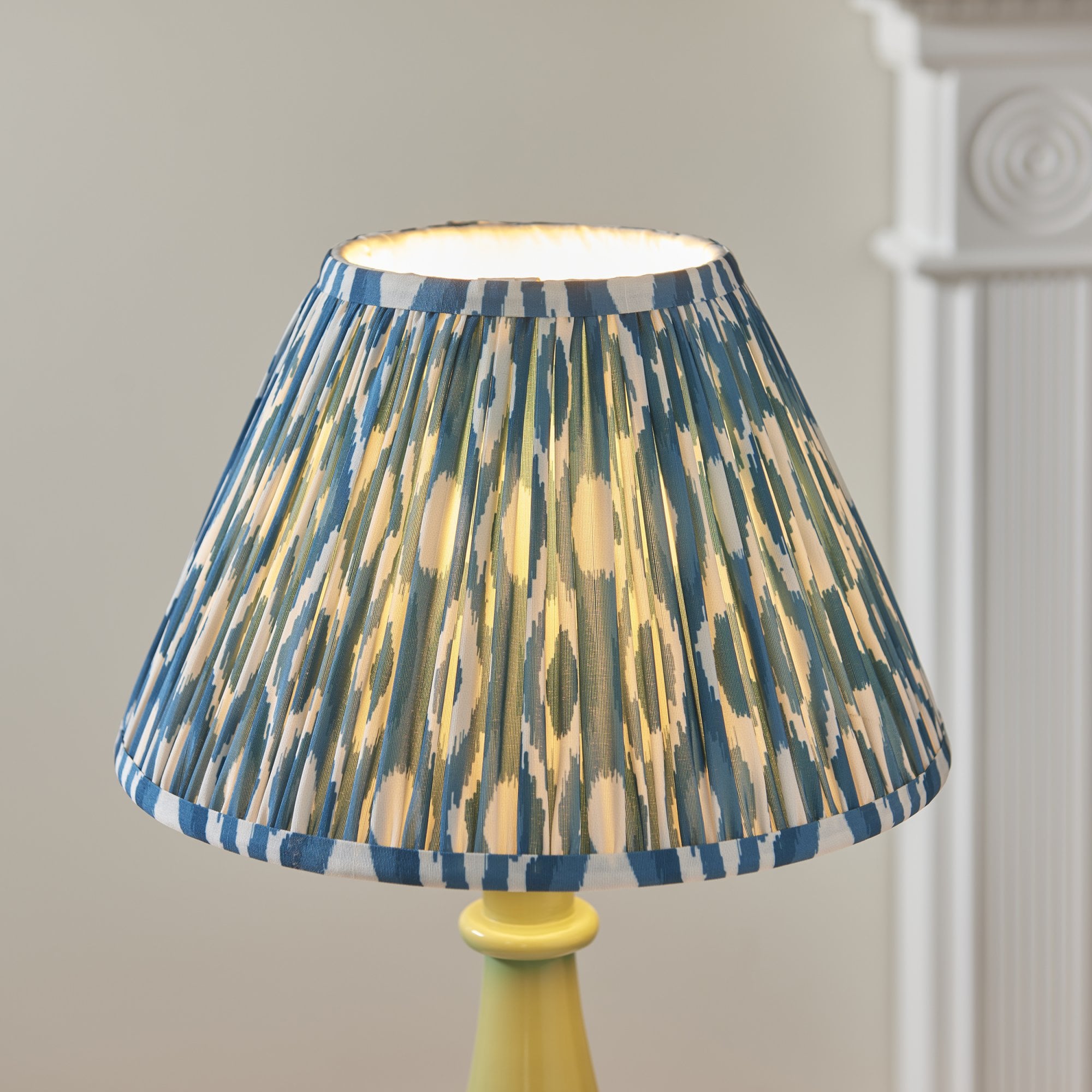 Endon Myrtle Gloss Cotswold Green Table Lamp & Ikat 30cm Marlin Blue Shade
