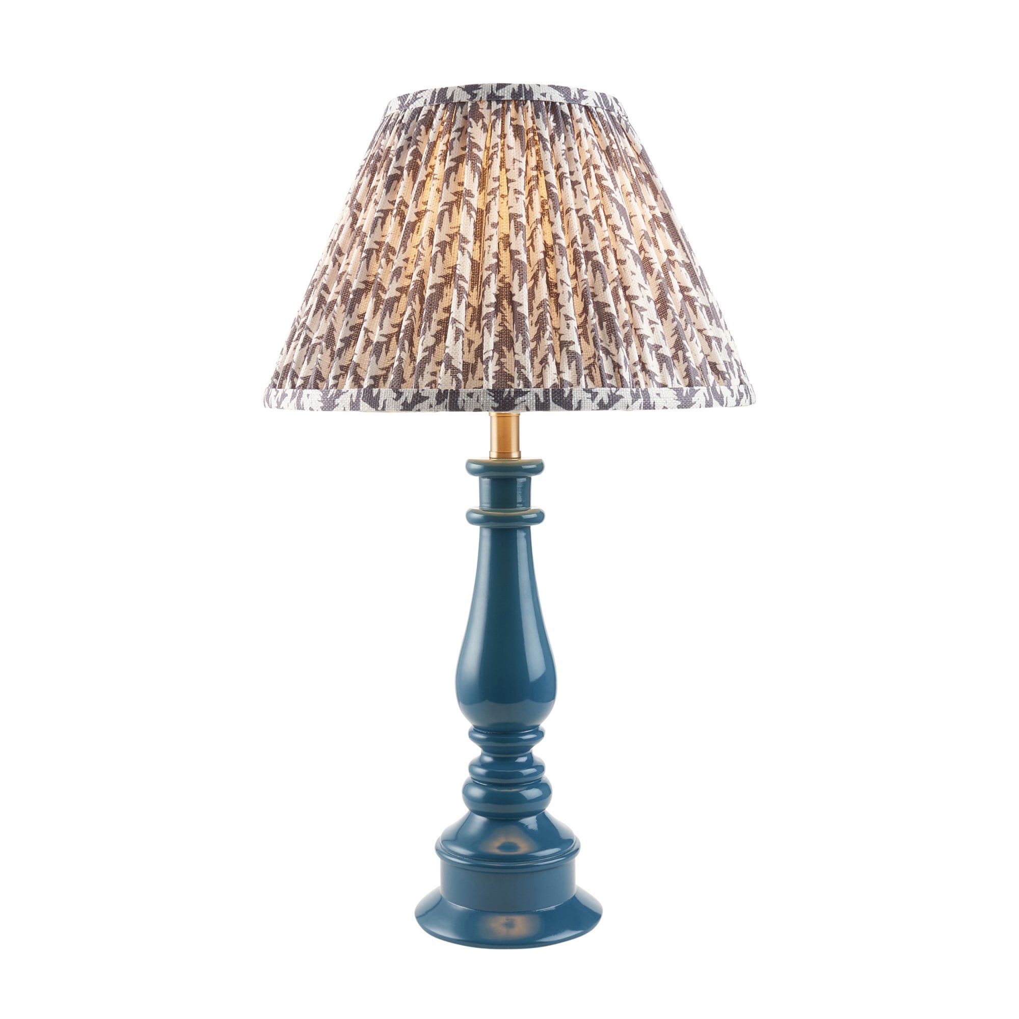 Endon Myrtle Gloss Marlin Blue Table Lamp & Leaf 30cm Pearl Grey Shade
