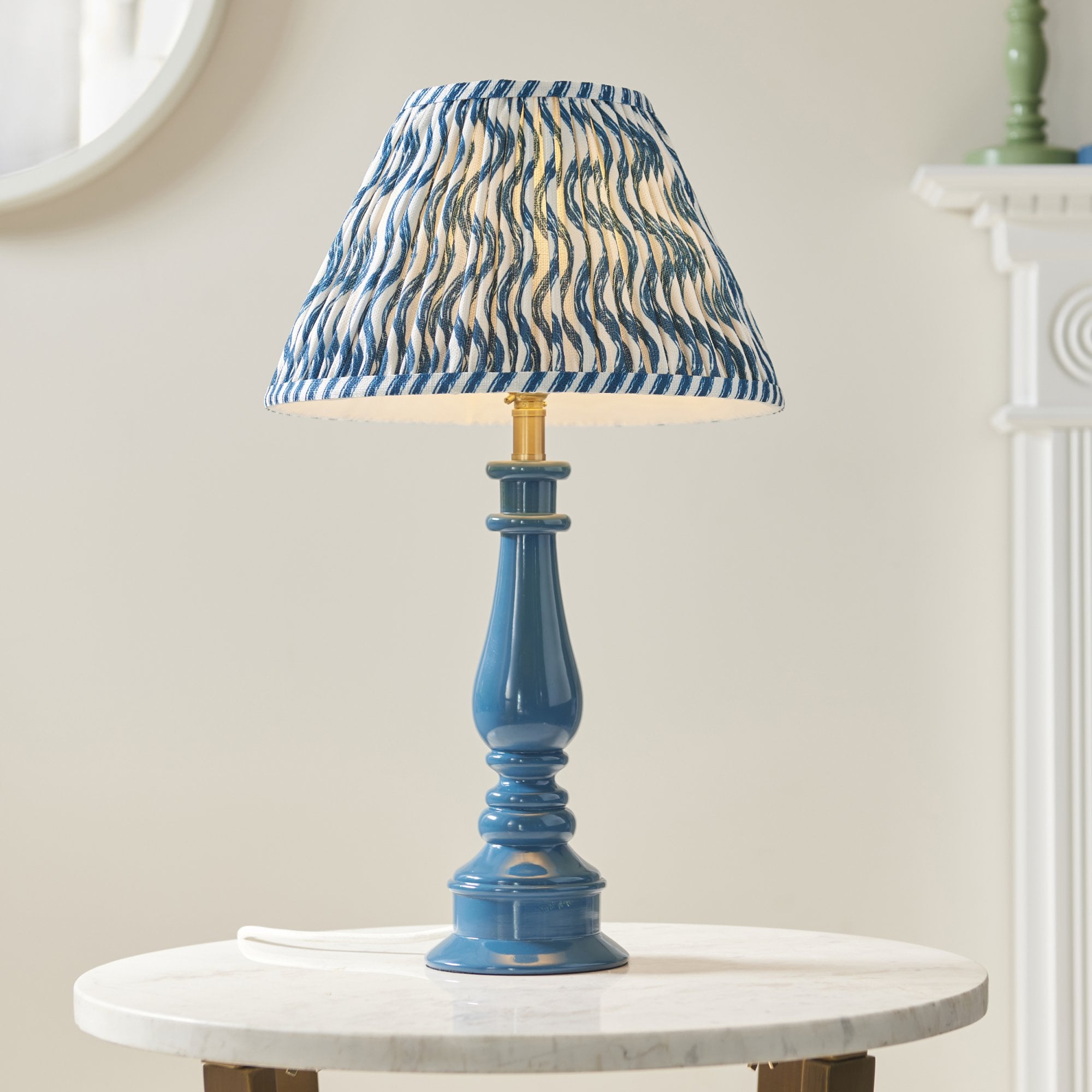 Endon Myrtle Gloss Marlin Blue Table Lamp & Ripple 30cm Marlin Blue Shade