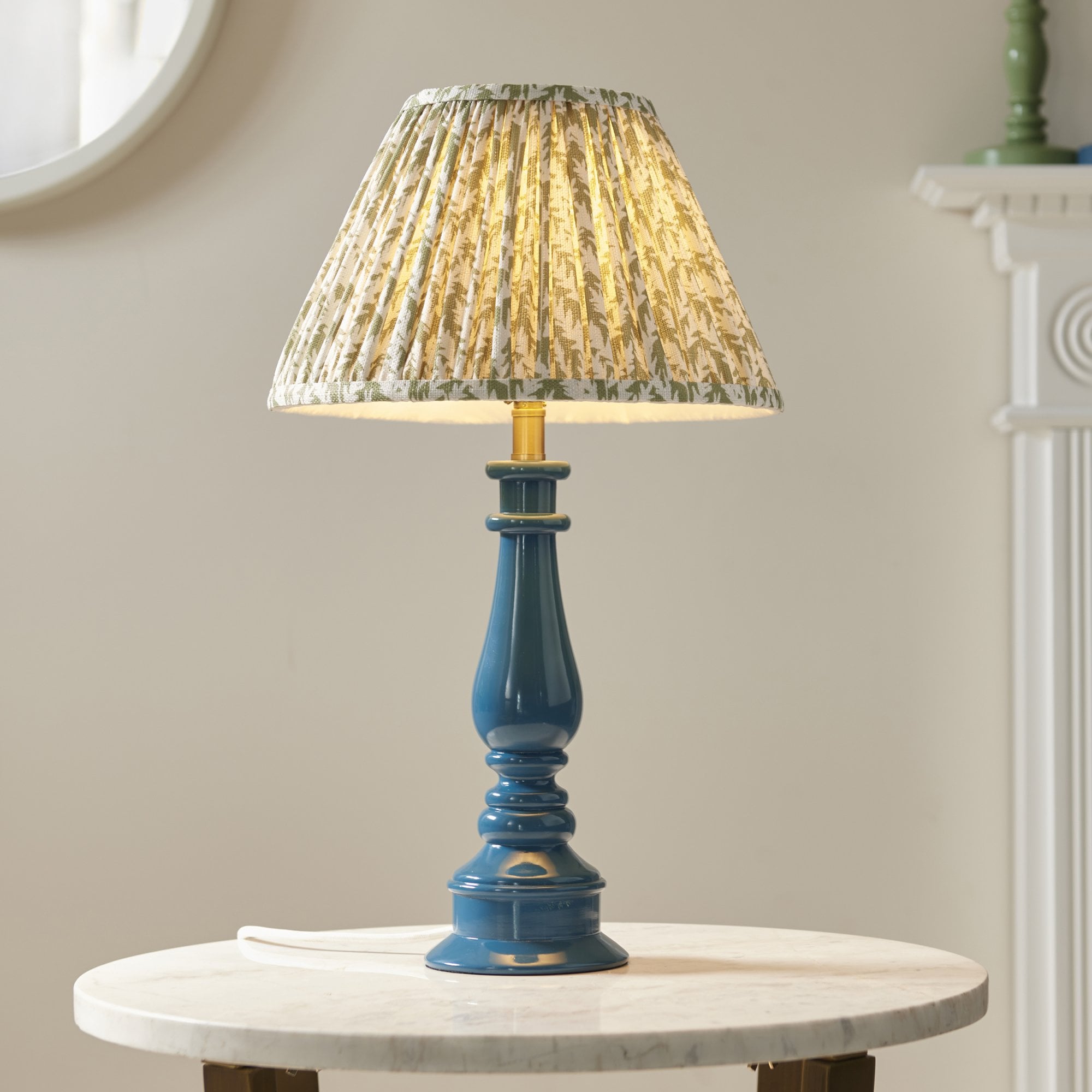 Endon Myrtle Gloss Marlin Blue Table Lamp & Leaf 30cm Herb Garden Green Shade