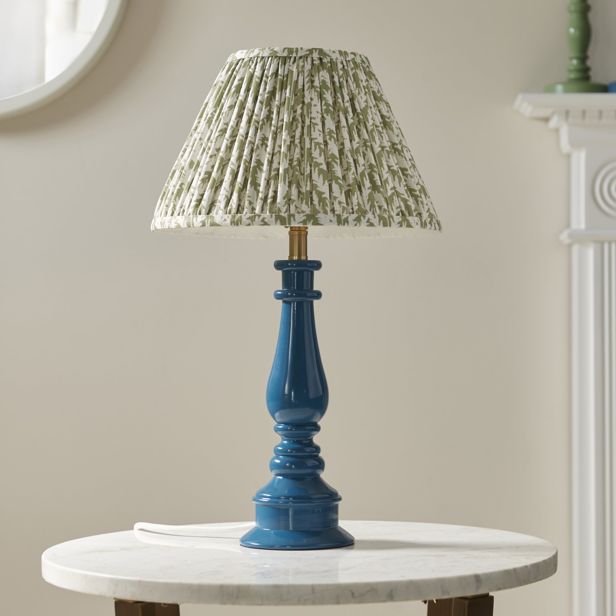Endon Myrtle Gloss Marlin Blue Table Lamp & Leaf 30cm Herb Garden Green Shade