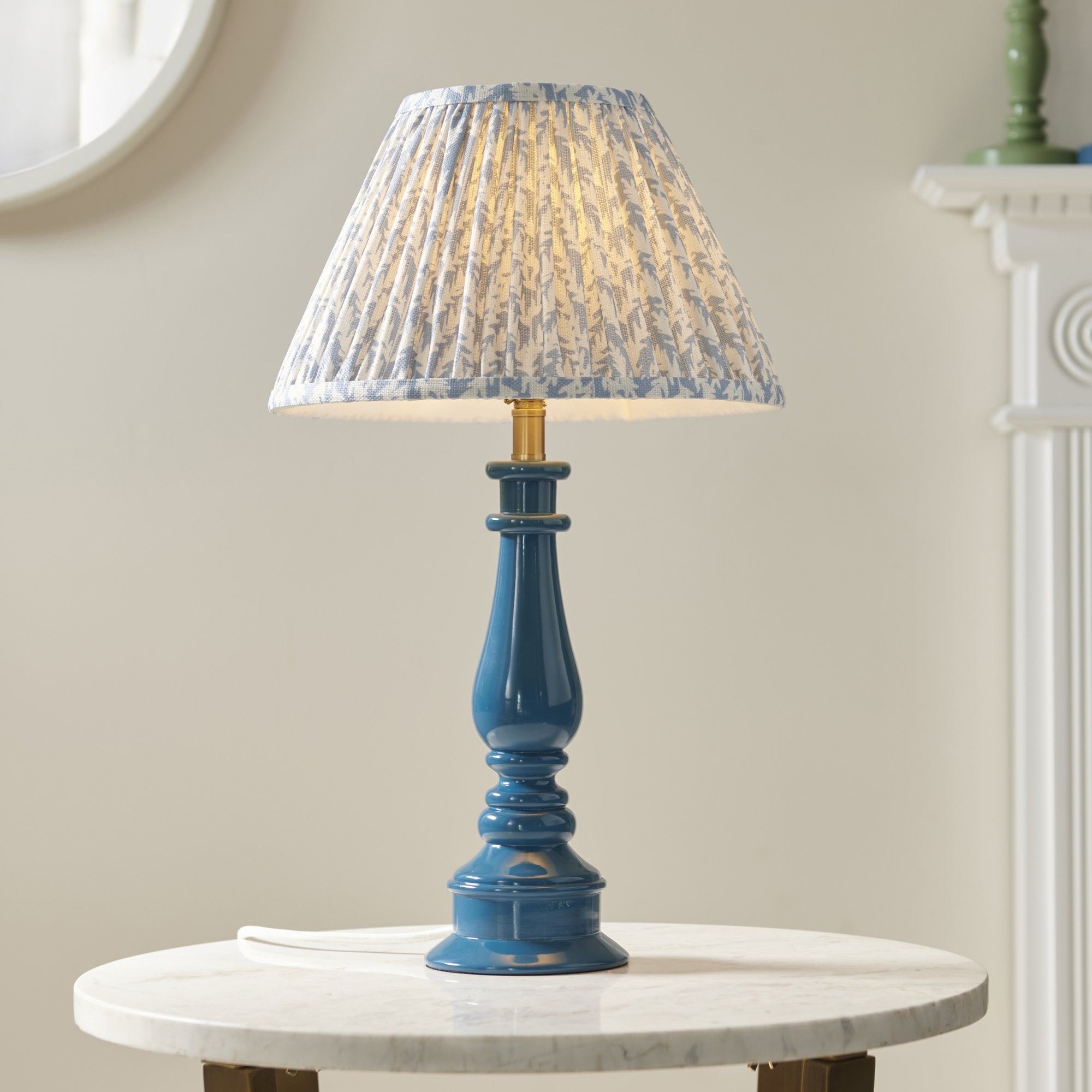 Endon Myrtle Gloss Marlin Blue Table Lamp & Leaf 30cm Shell Bay Blue Shade