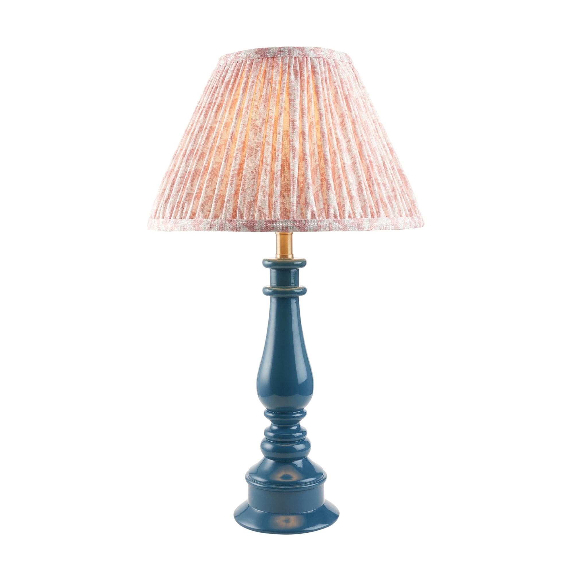 Endon Myrtle Gloss Marlin Blue Table Lamp & Leaf 30cm Peachy Keen Shade