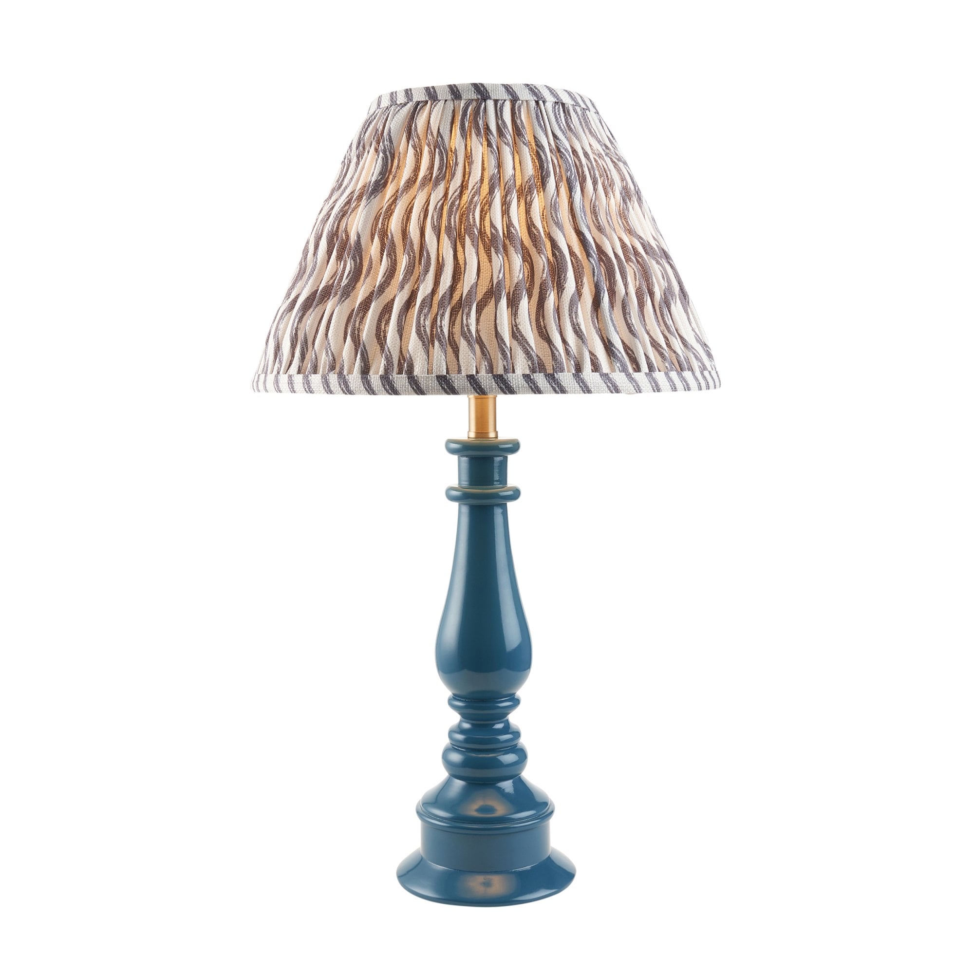 Endon Myrtle Gloss Marlin Blue Table Lamp & Ripple 30cm Pearl Grey Shade
