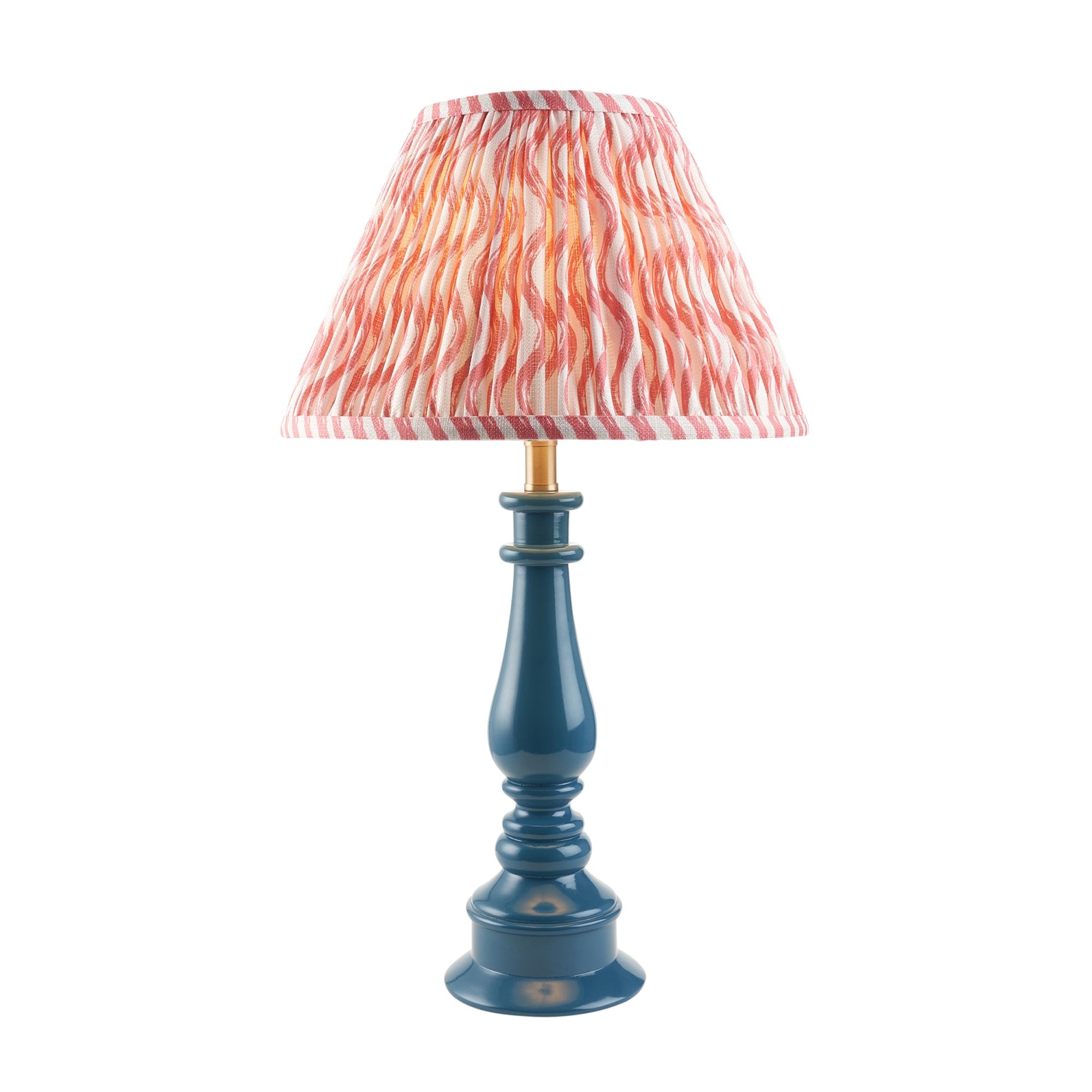 Endon Myrtle Gloss Marlin Blue Table Lamp & Ripple 30cm Coral Pink Shade
