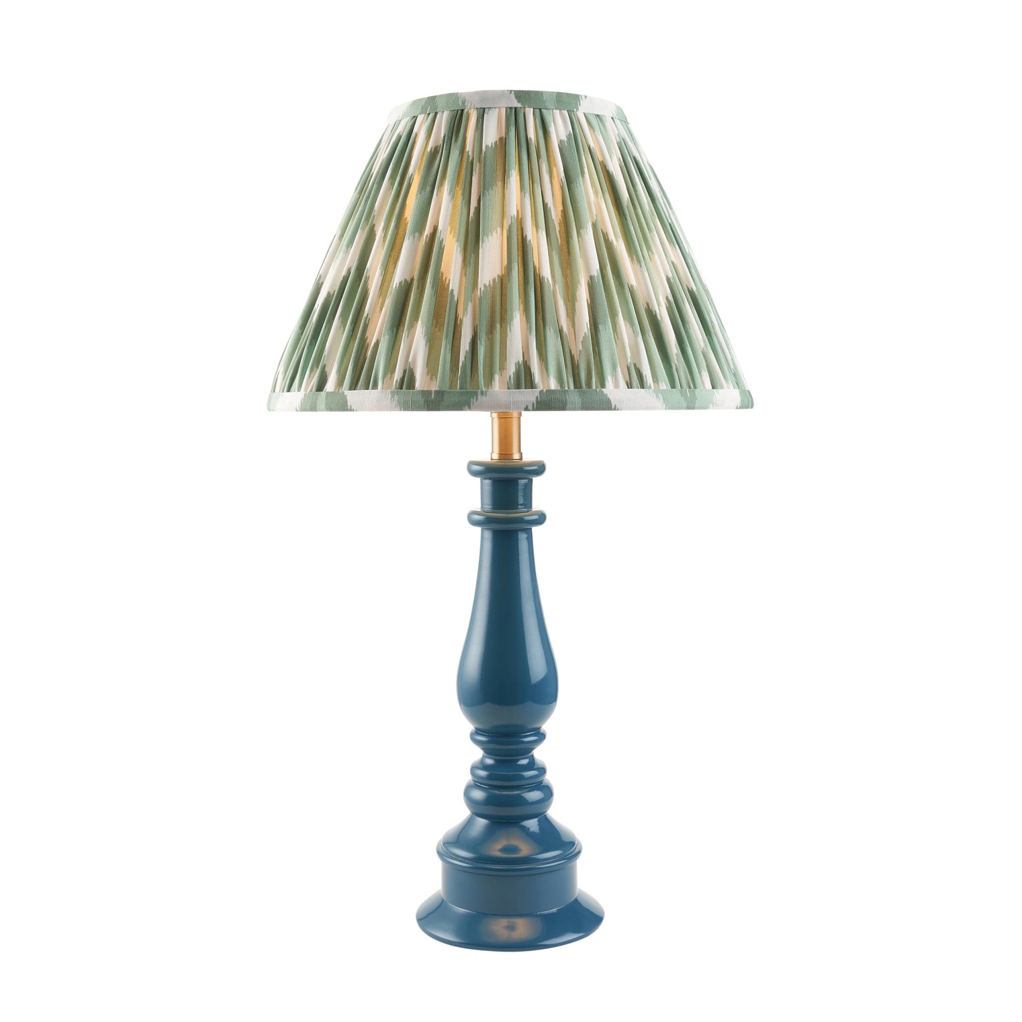 Endon Myrtle Gloss Marlin Blue Table Lamp & Zigzag 30cm Cotswold Green Shade