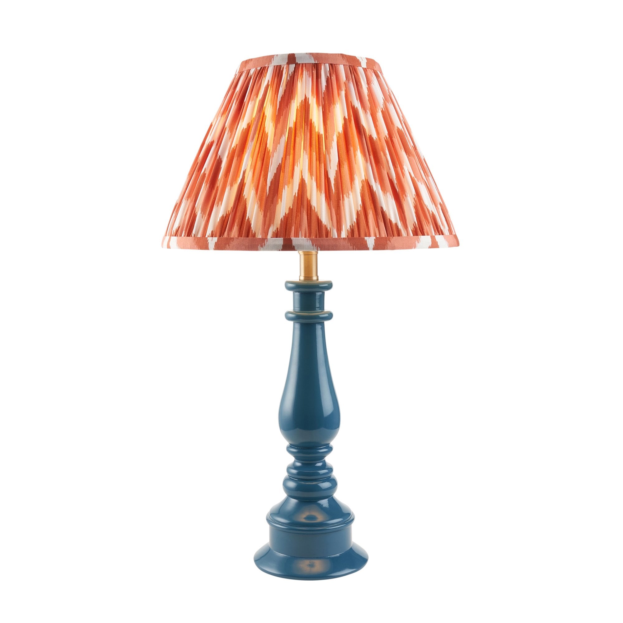 Endon Myrtle Gloss Marlin Blue Table Lamp & Zigzag 30cm Apricot Orange Shade