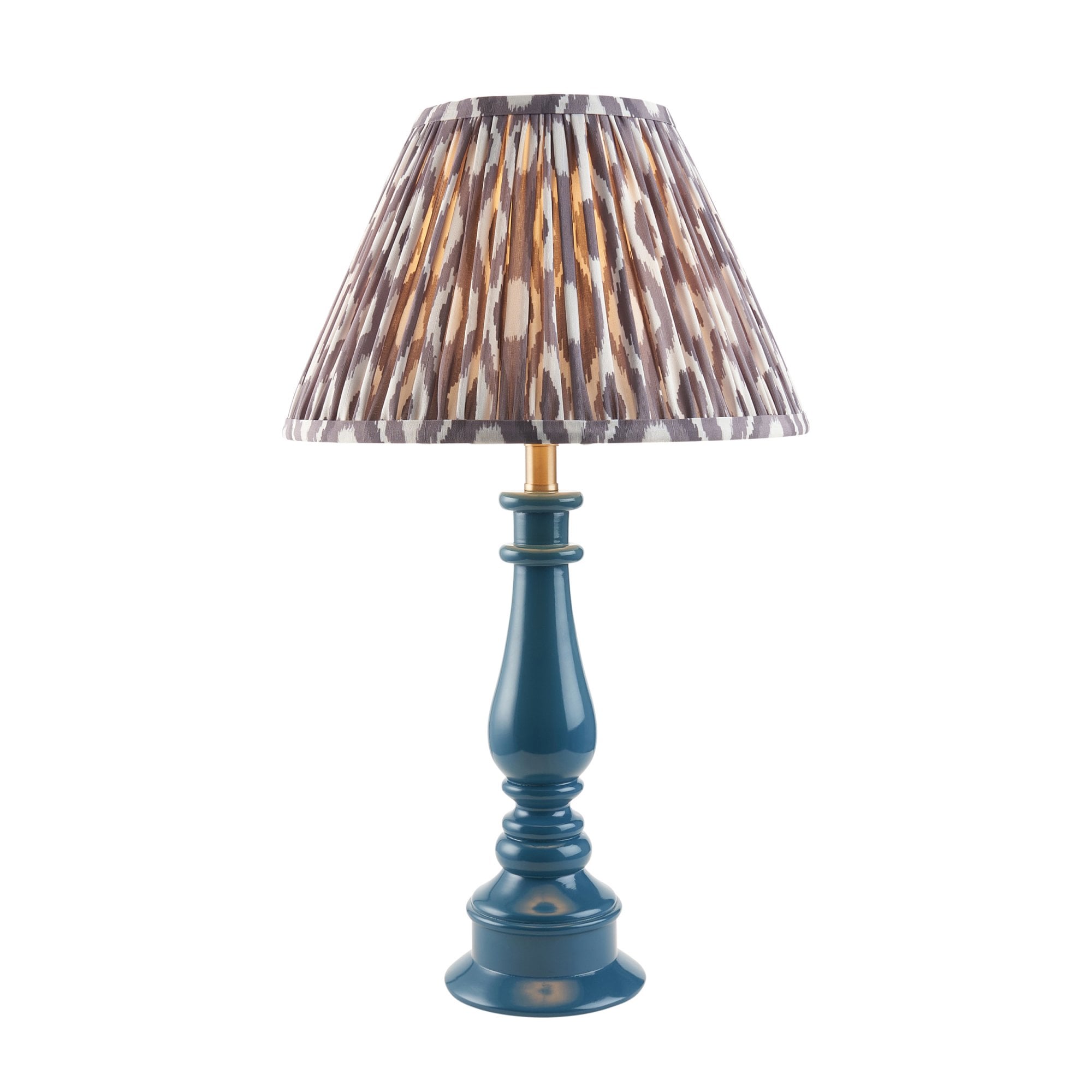 Endon Myrtle Gloss Marlin Blue Table Lamp & Ikat 30cm Pearl Grey Shade