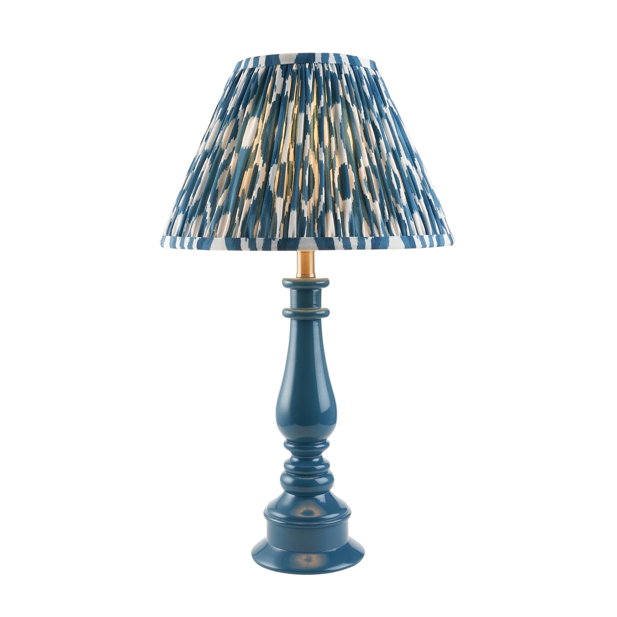 Endon Myrtle Gloss Marlin Blue Table Lamp & Ikat 30cm Marlin Blue Shade