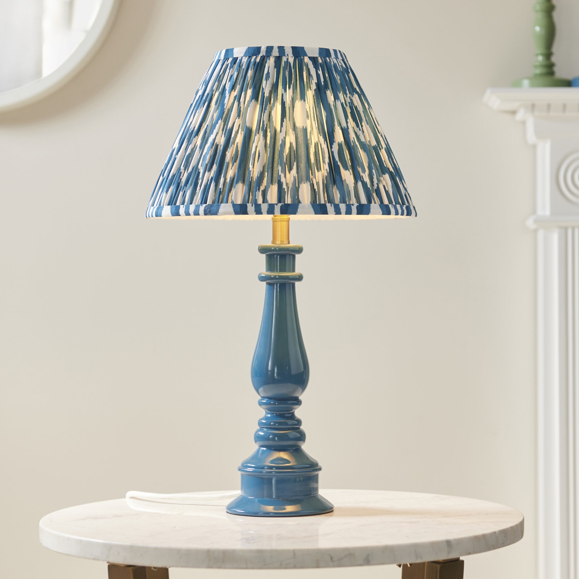 Endon Myrtle Gloss Marlin Blue Table Lamp & Ikat 30cm Marlin Blue Shade