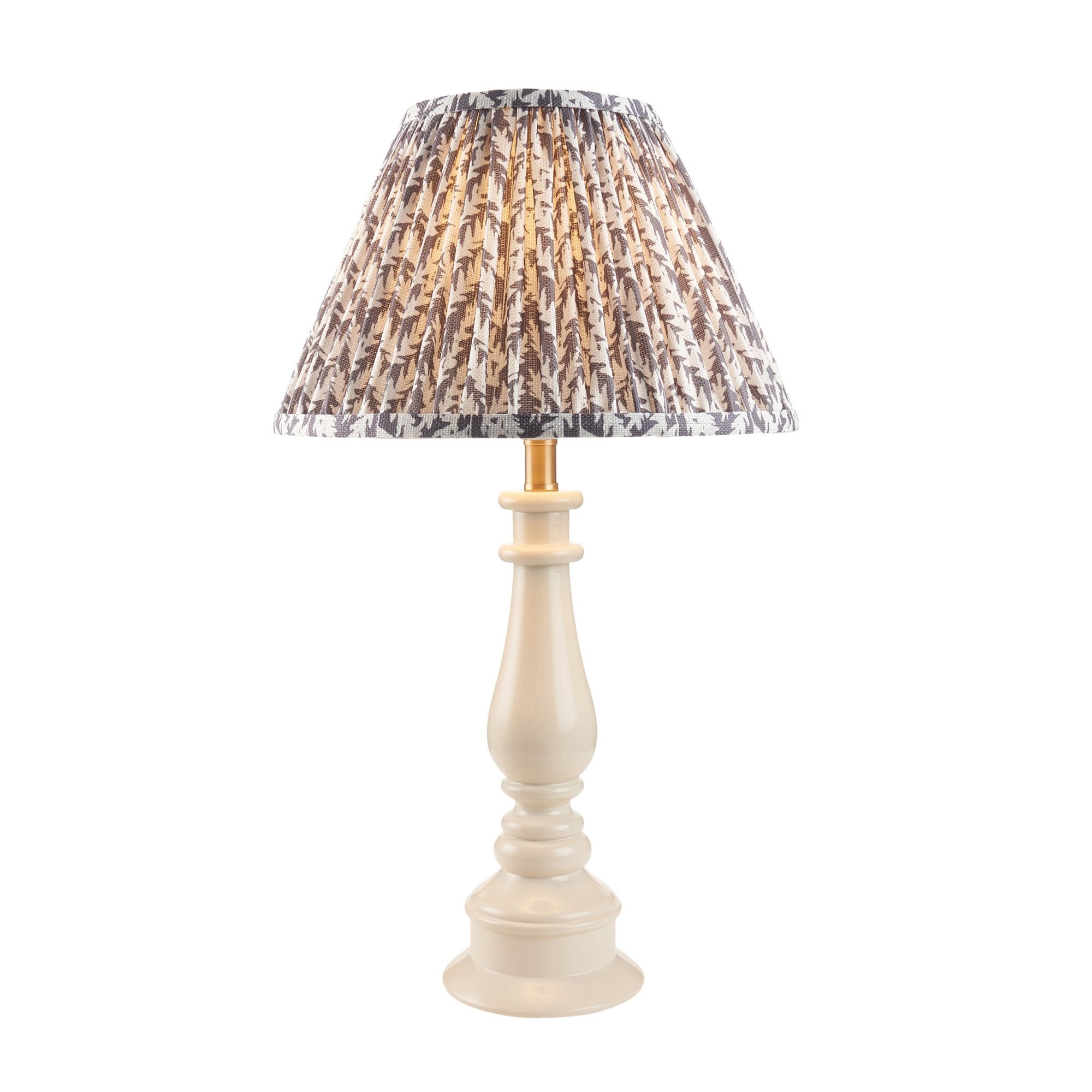 Endon Myrtle Gloss Almond White Table Lamp & Leaf 30cm Pearl Grey Shade