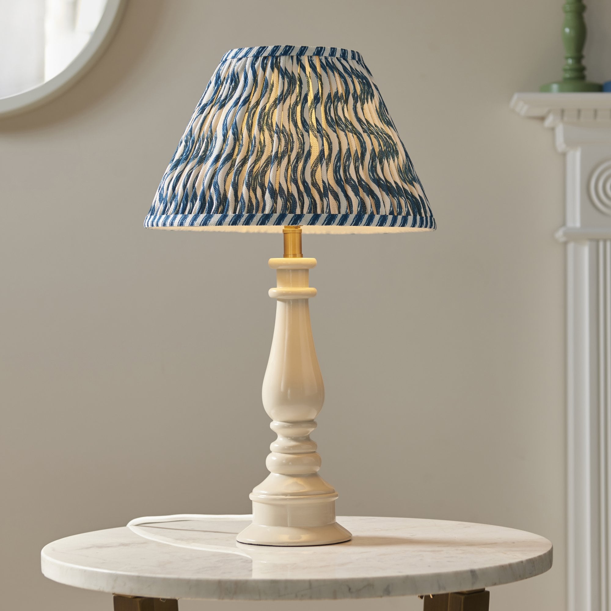 Endon Myrtle Gloss Almond White Table Lamp & Ripple 30cm Marlin Blue Shade