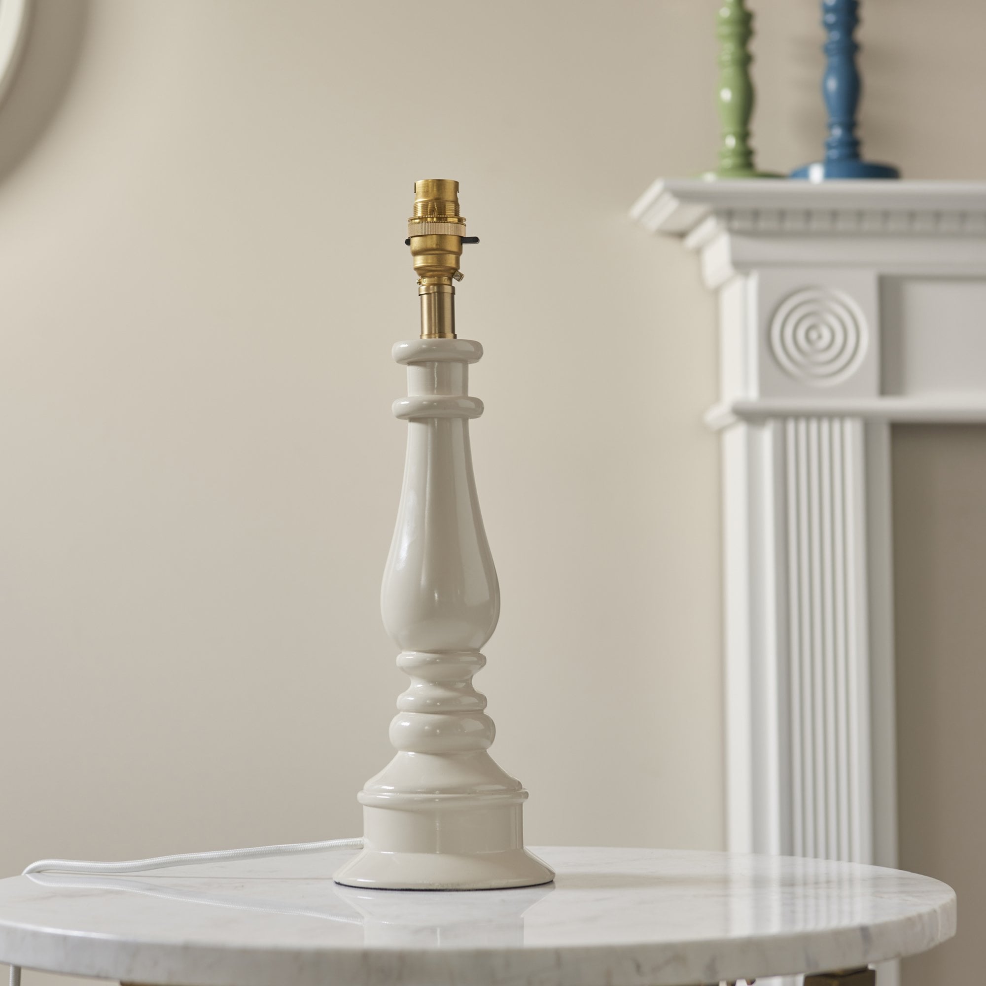 Endon Myrtle Gloss Almond White Table Lamp & Zigzag 30cm Pearl Grey Shade