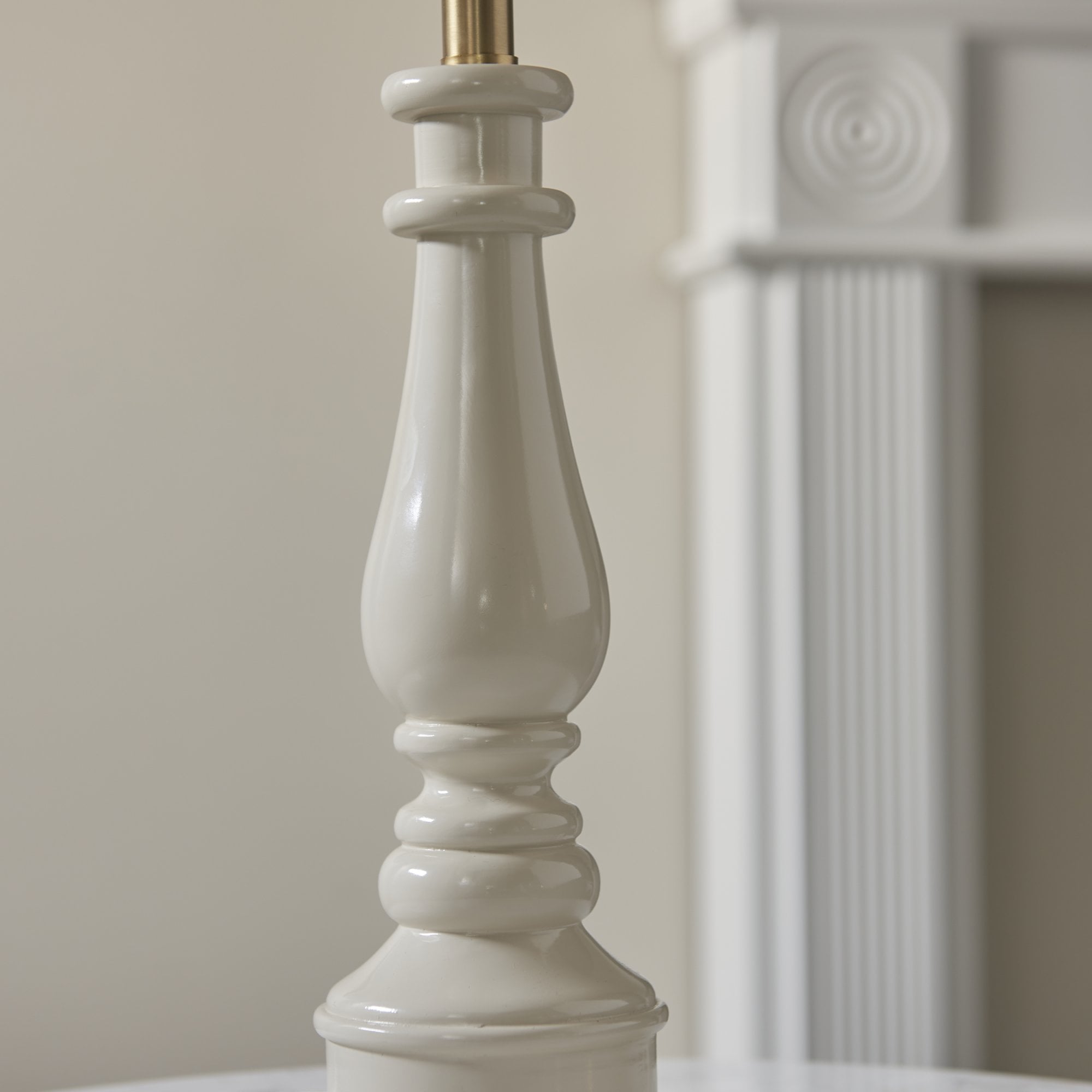 Endon Myrtle Gloss Almond White Table Lamp & Zigzag 30cm Pearl Grey Shade
