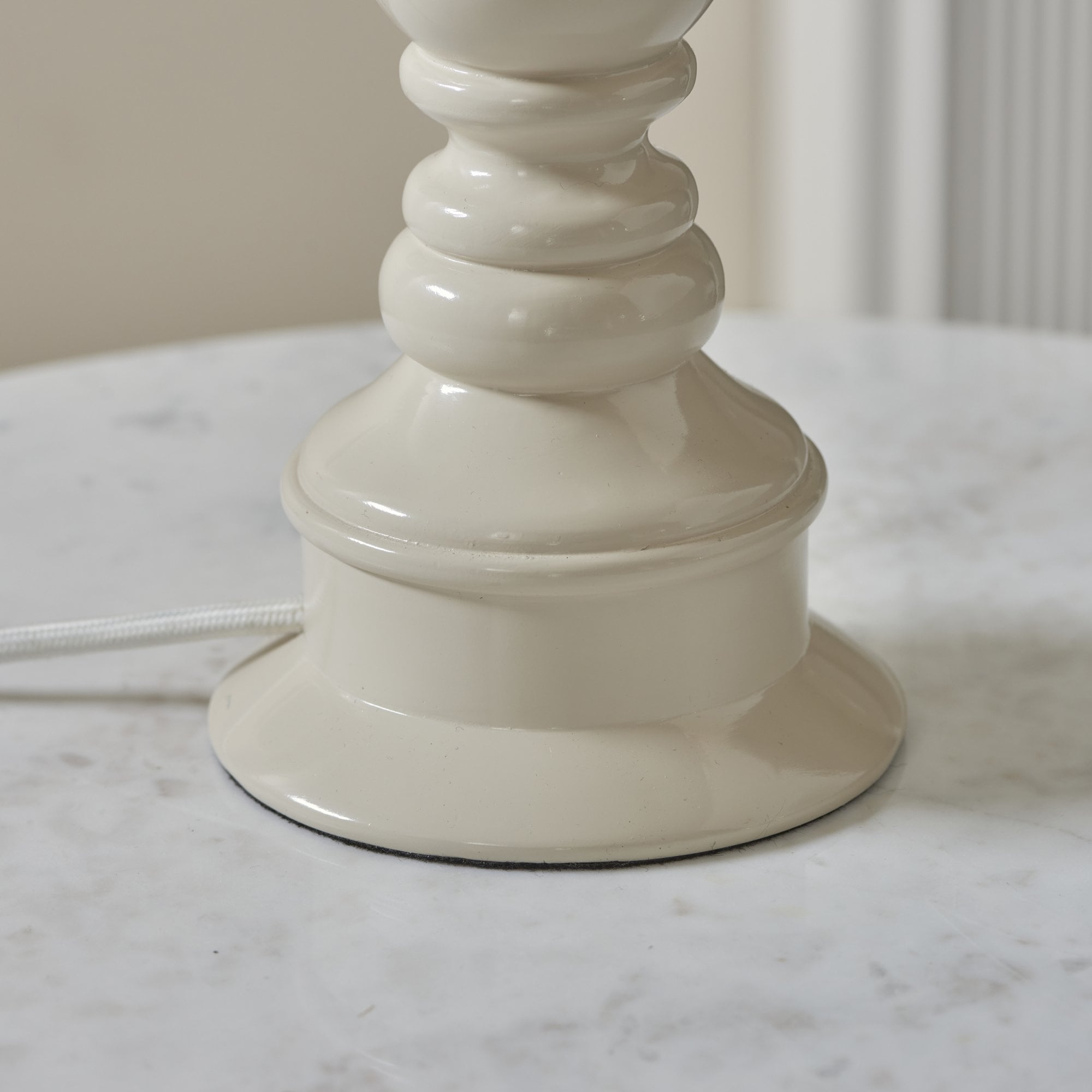 Endon Myrtle Gloss Almond White Table Lamp & Zigzag 30cm Pearl Grey Shade