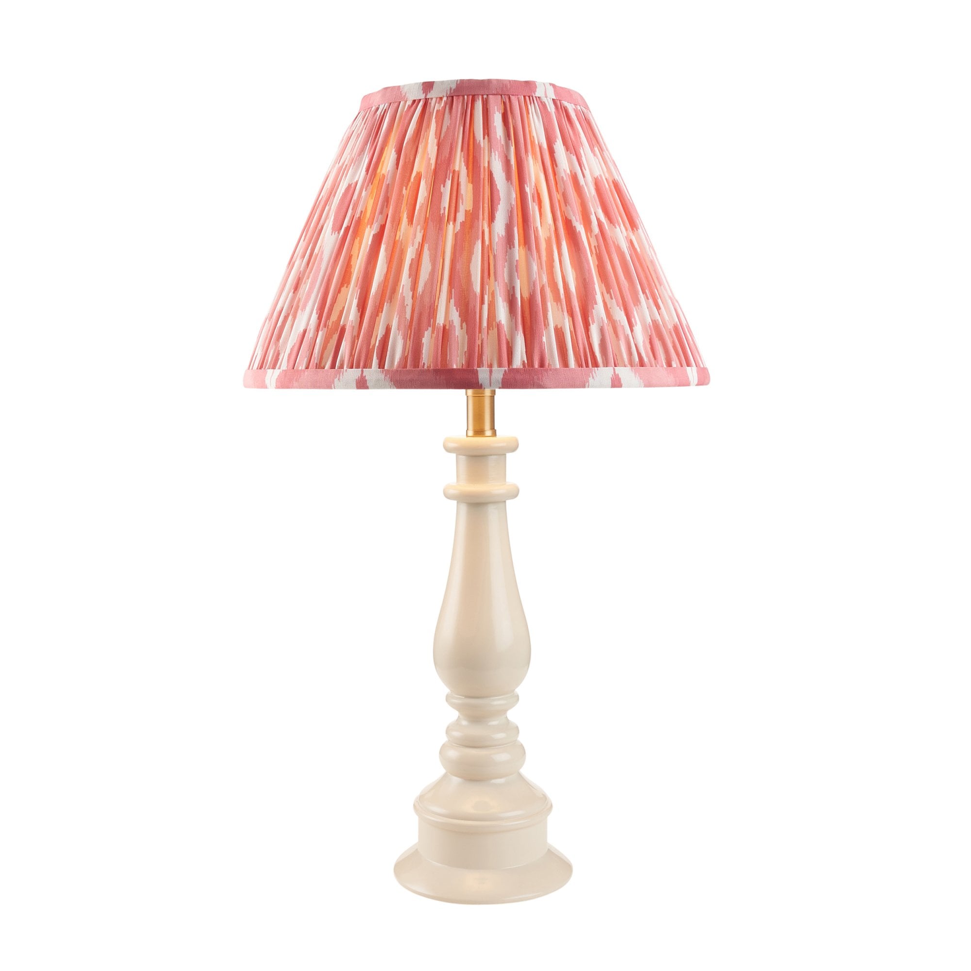 Endon Myrtle Gloss Almond White Table Lamp & Ikat 30cm Coral Pink Shade