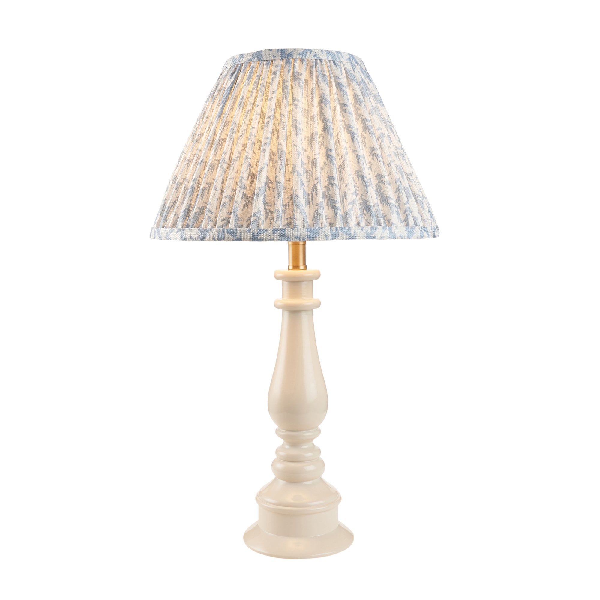 Endon Myrtle Table Gloss Almond White Lamp & Leaf 30cm Shell Bay Blue Shade