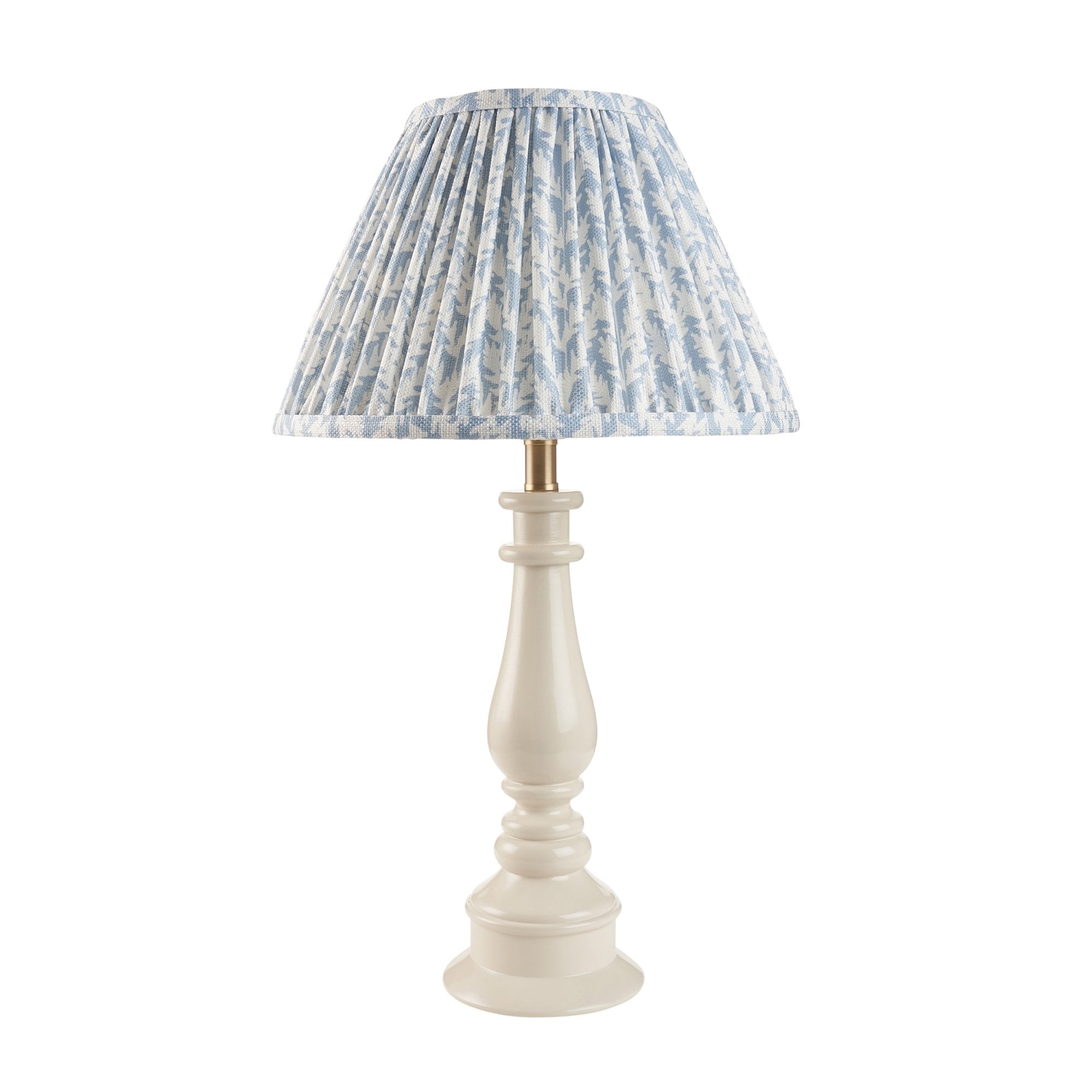 Endon Myrtle Table Gloss Almond White Lamp & Leaf 30cm Shell Bay Blue Shade