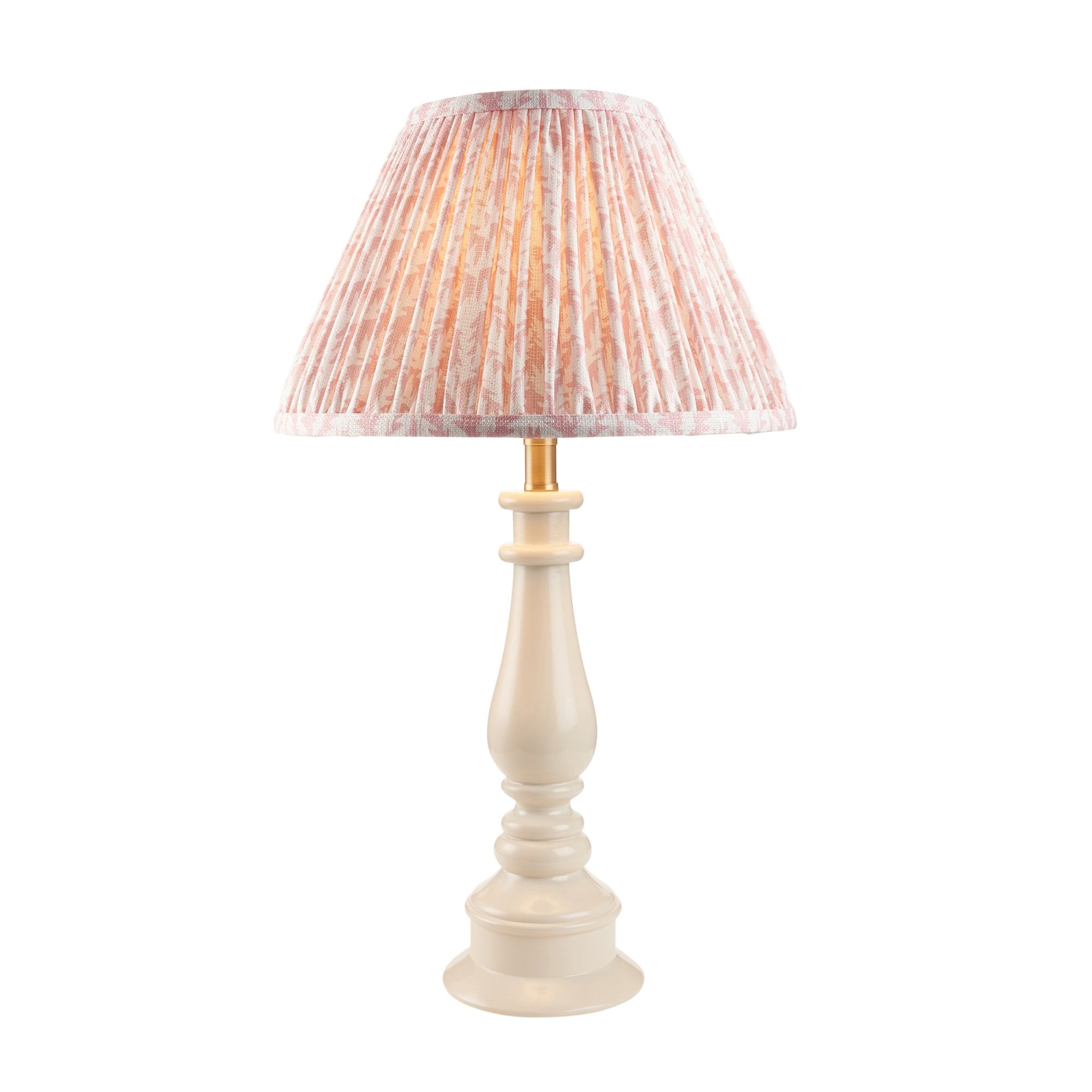 Endon Myrtle Gloss Almond White Table Lamp & Leaf 30cm Peachy Keen Shade
