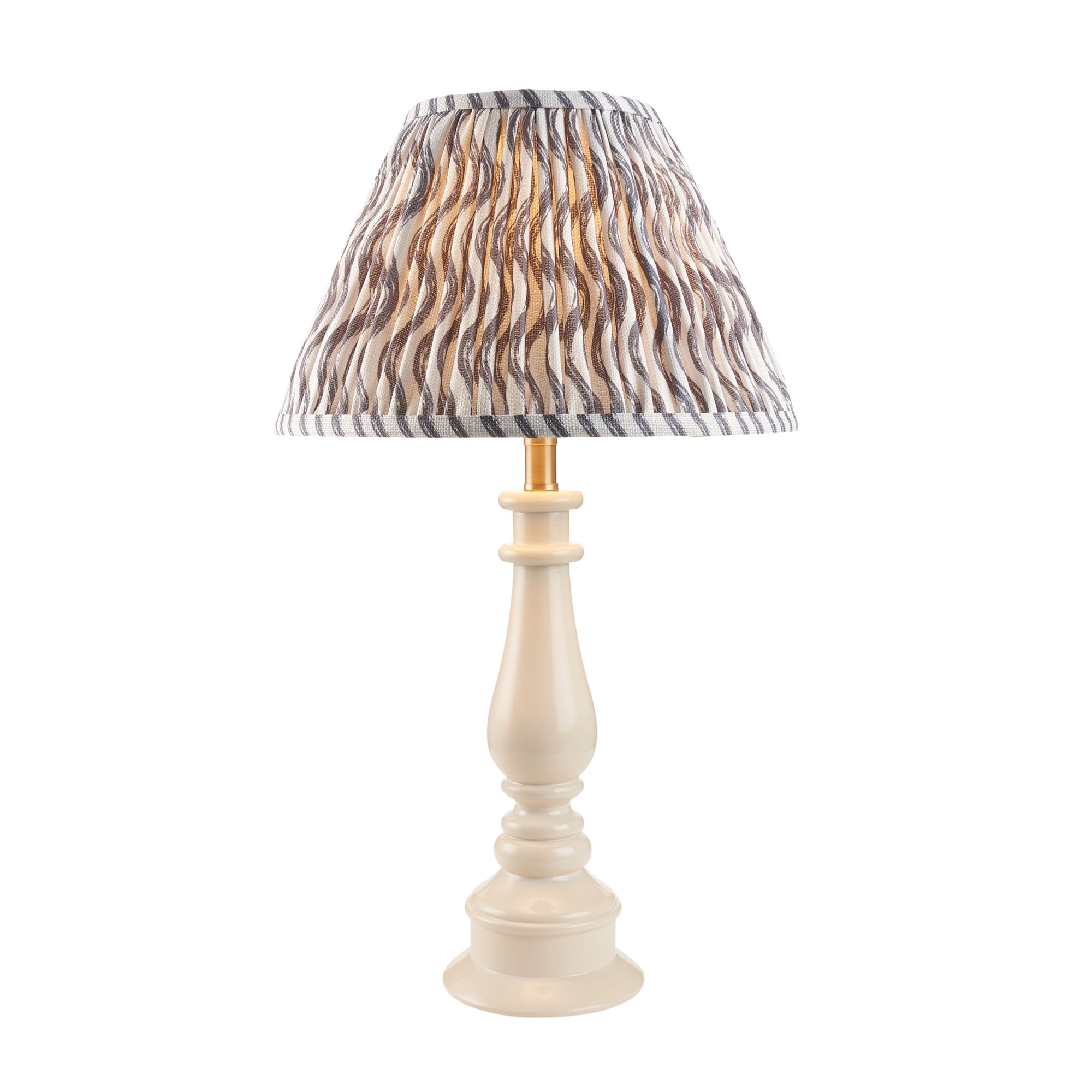 Endon Myrtle Gloss Almond White Table Lamp & Ripple 30cm Pearl Grey Shade