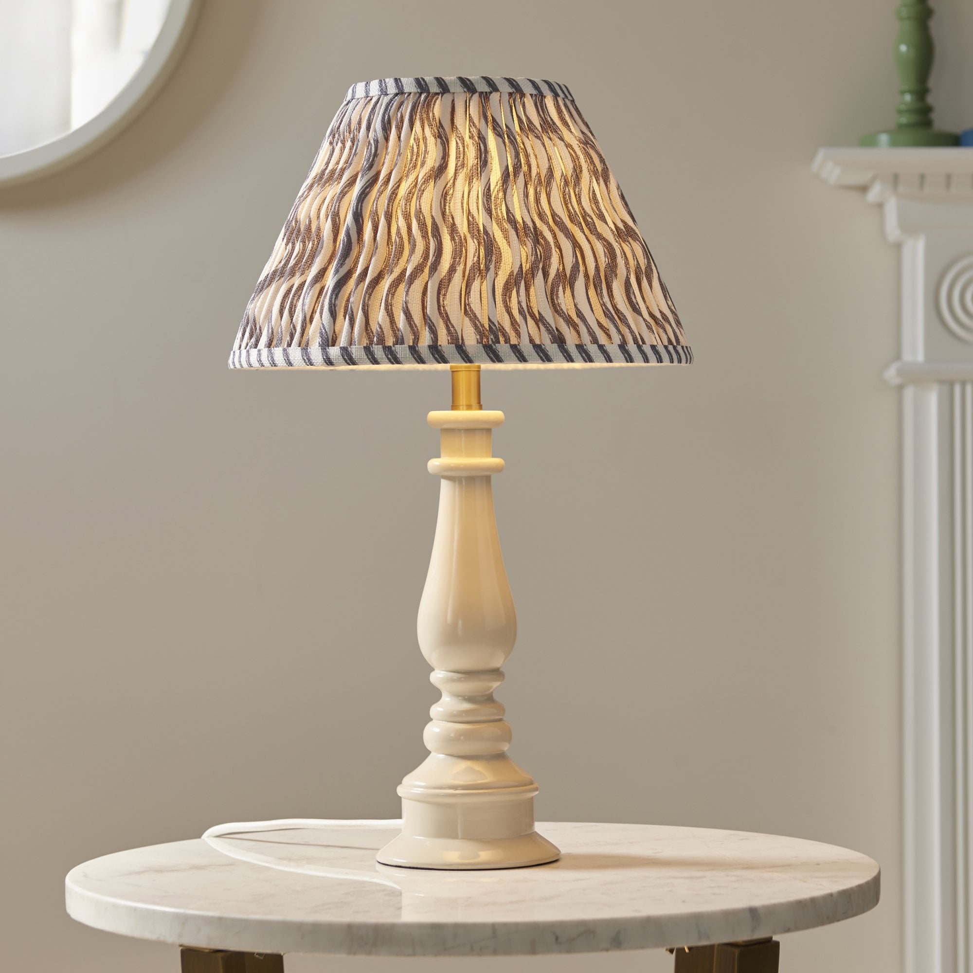 Endon Myrtle Gloss Almond White Table Lamp & Ripple 30cm Pearl Grey Shade