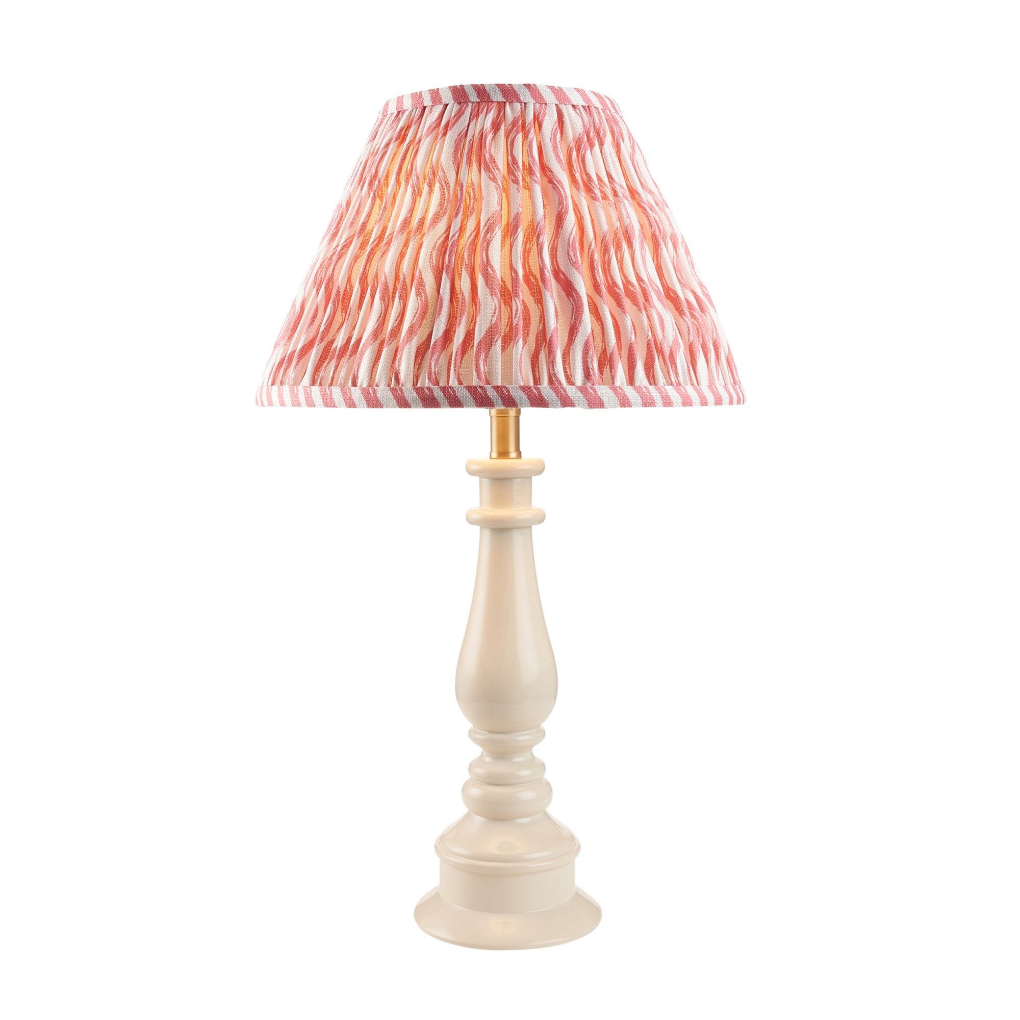 Endon Myrtle Gloss Almond White Table Lamp & Ripple 30cm Coral Pink Shade