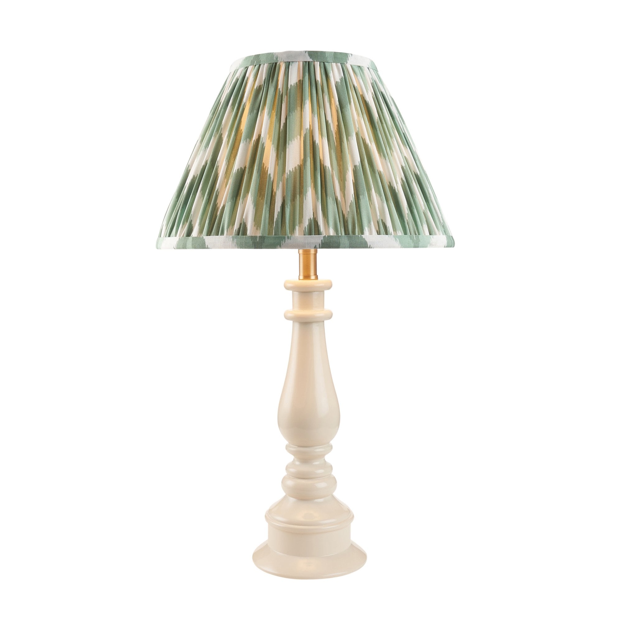Endon Myrtle Gloss Almond White Table Lamp & Zigzag 30cm Cotswold Green Shade