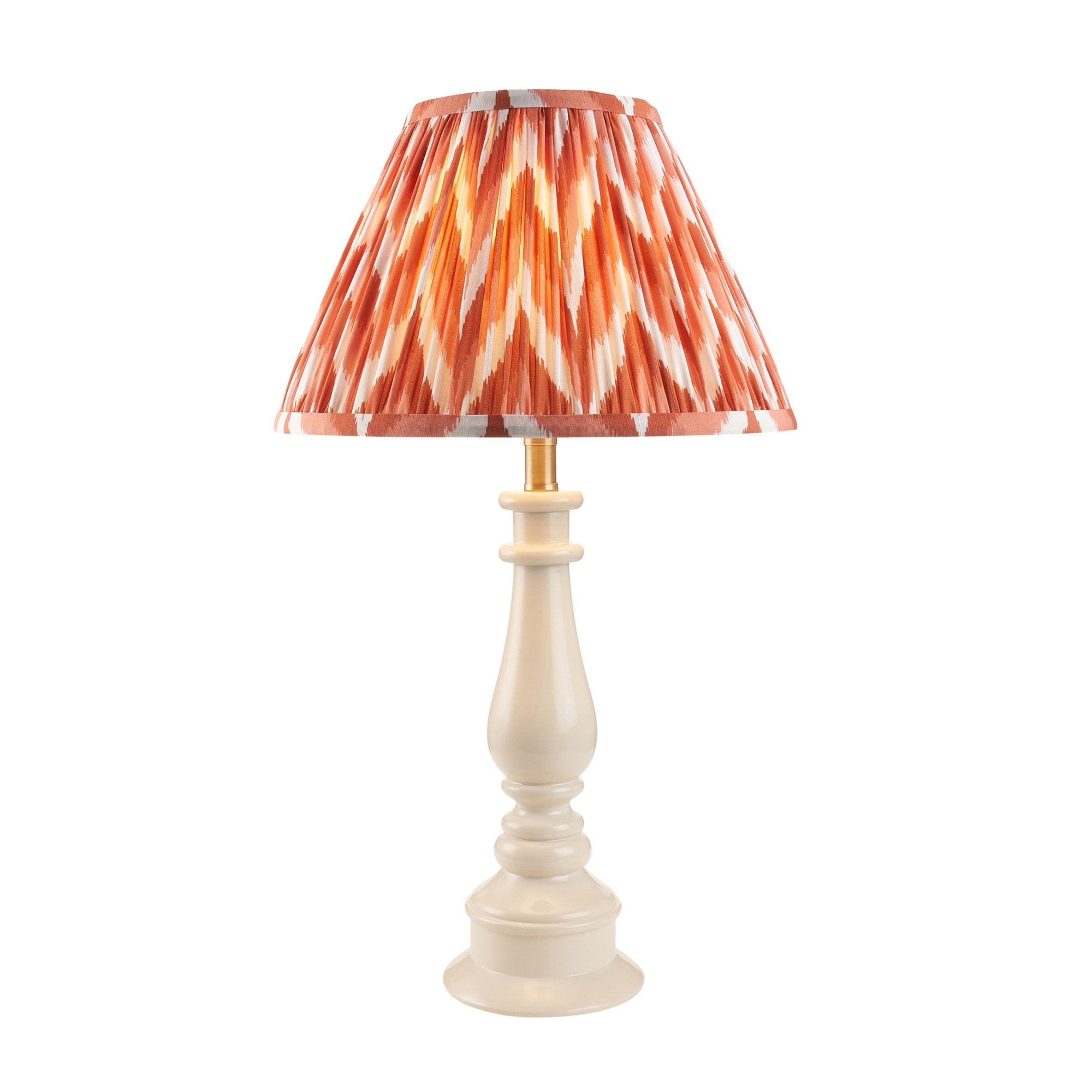 Endon Myrtle Gloss Almond White Table Lamp & Zigzag 30cm Apricot Orange Shade