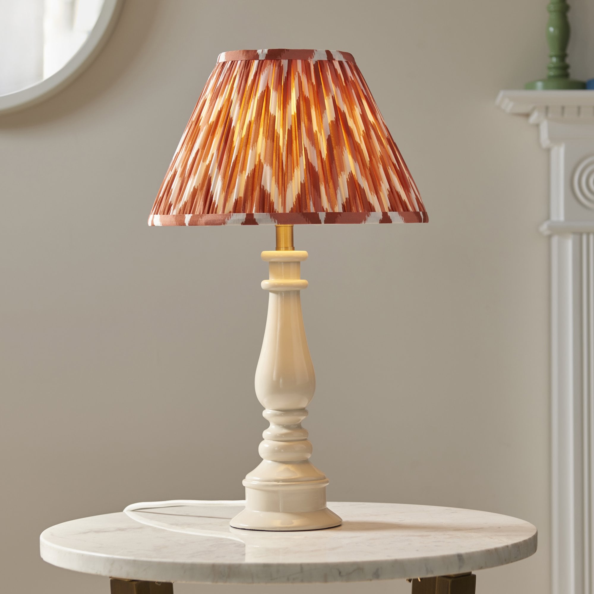 Endon Myrtle Gloss Almond White Table Lamp & Zigzag 30cm Apricot Orange Shade