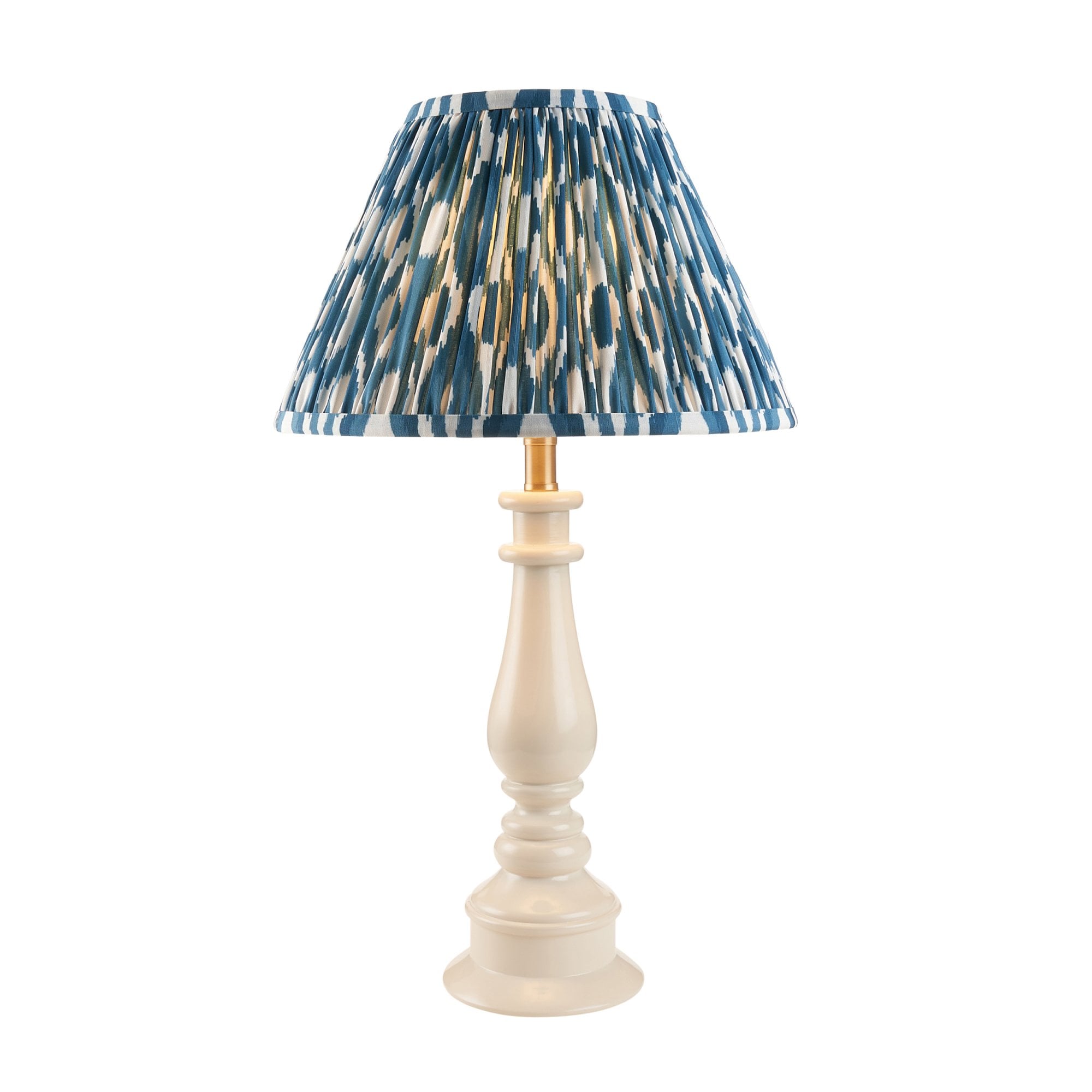 Endon Myrtle Gloss Almond White Table Lamp & Ikat 30cm Marlin Blue Shade