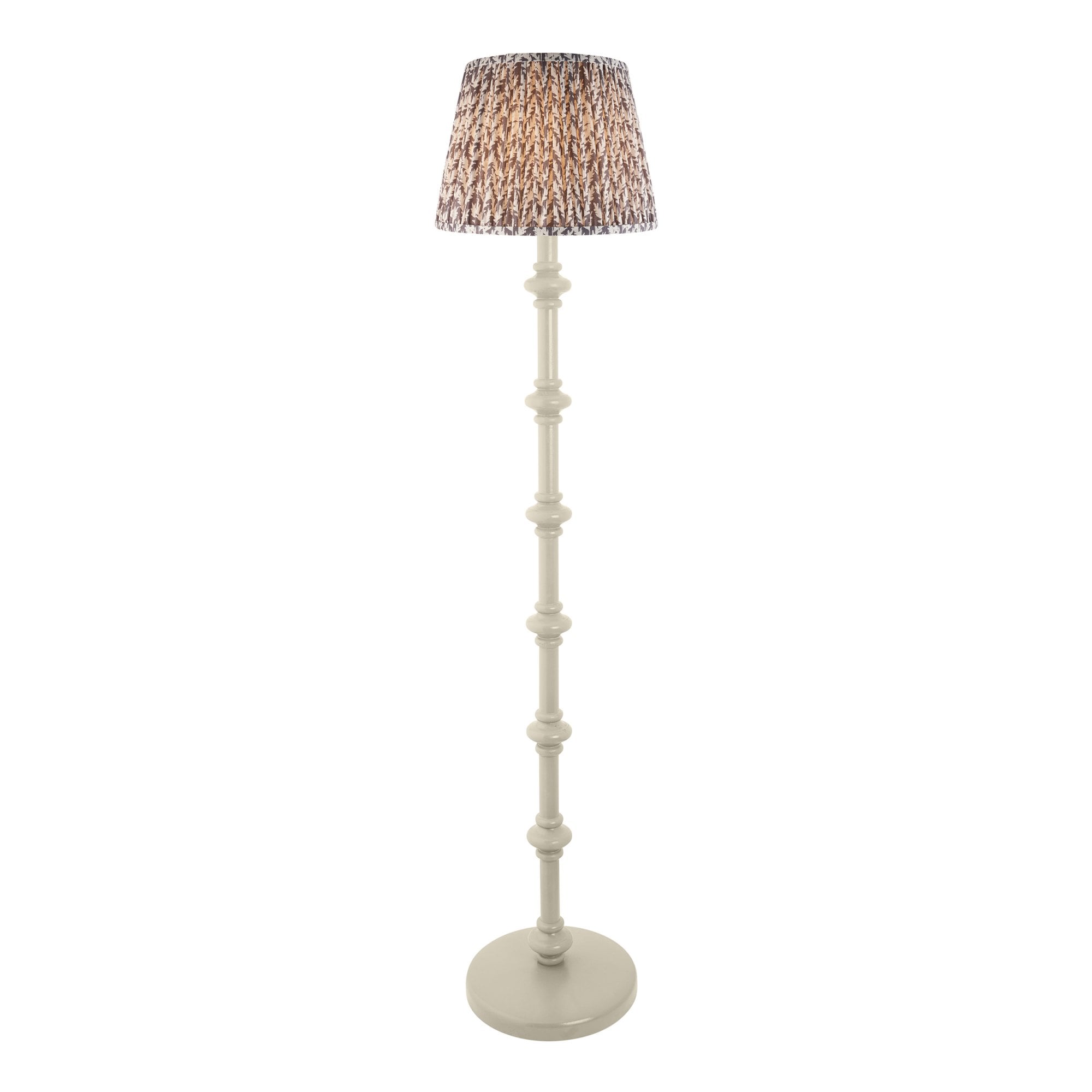 Endon Carnaby Satin Almond White Floor Lamp & Leaf 35cm Pearl Grey Shade