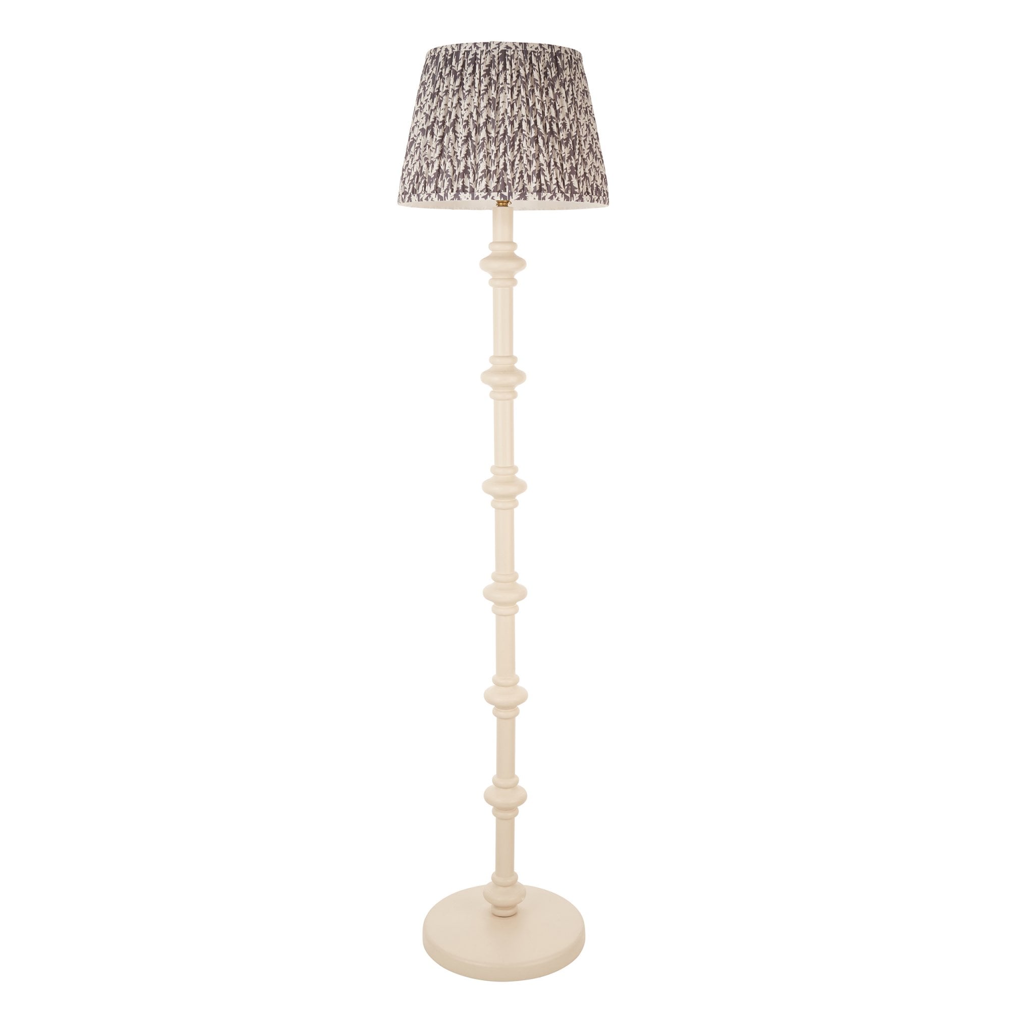 Endon Carnaby Satin Almond White Floor Lamp & Leaf 35cm Pearl Grey Shade