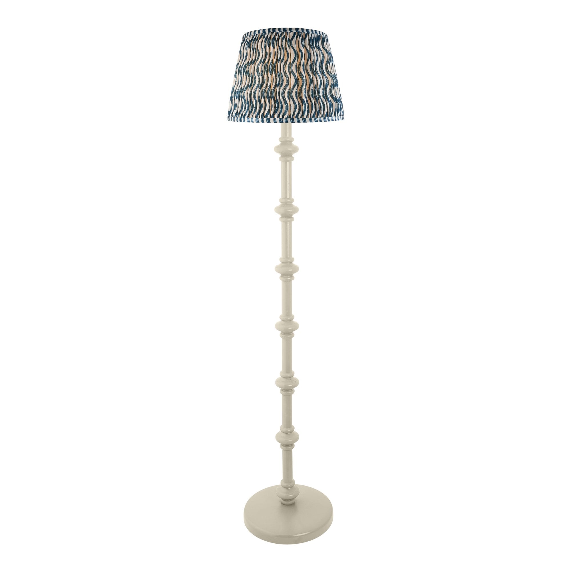 Endon Carnaby Satin Almond White Floor Lamp & Ripple 35cm Marlin Blue Shade