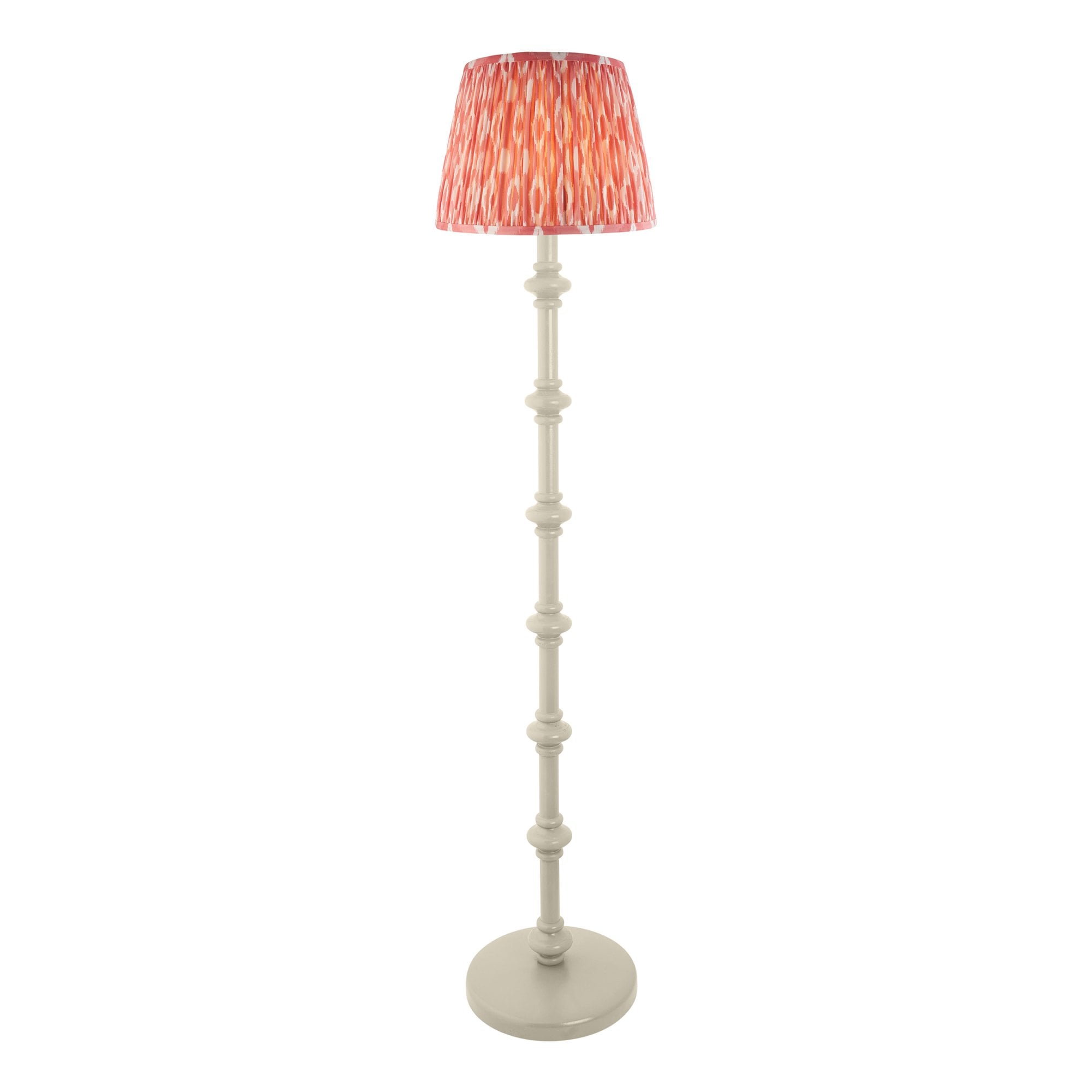Endon Carnaby Satin Almond White Floor Lamp & Ikat 35cm Coral Pink Shade
