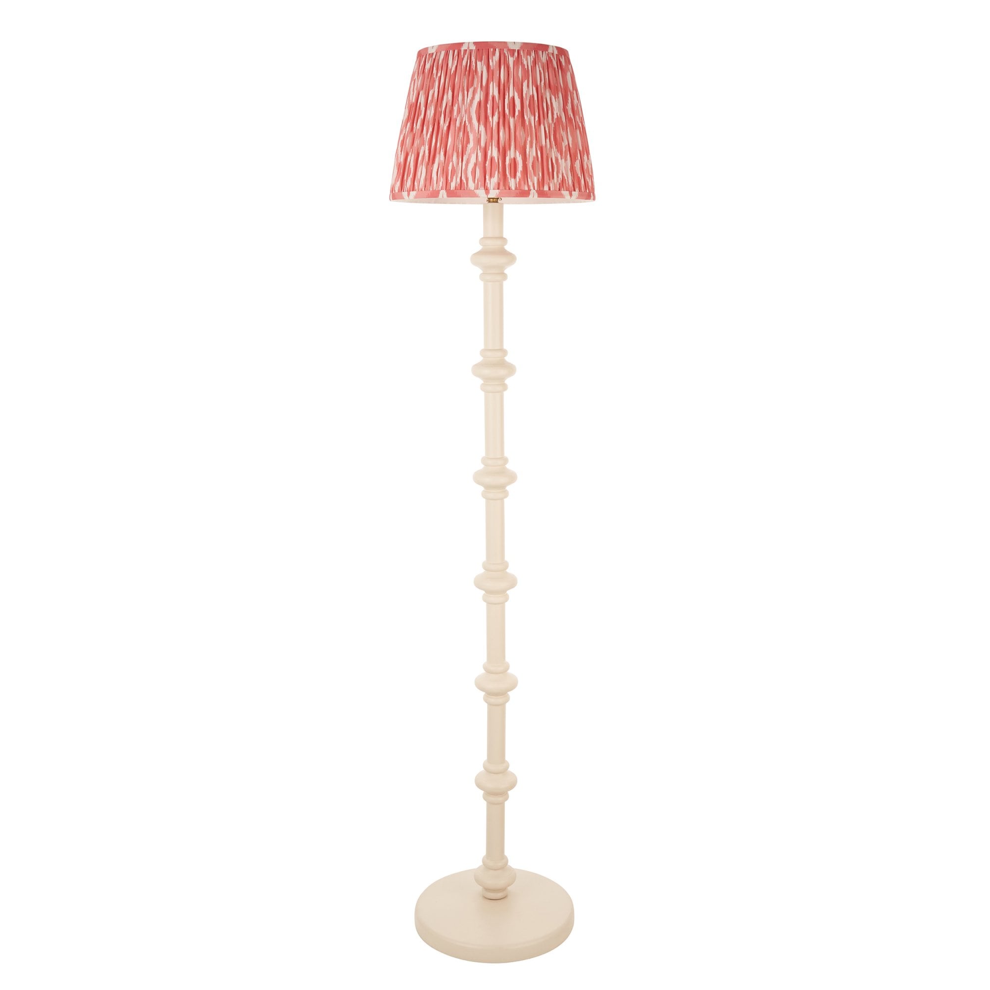 Endon Carnaby Satin Almond White Floor Lamp & Ikat 35cm Coral Pink Shade
