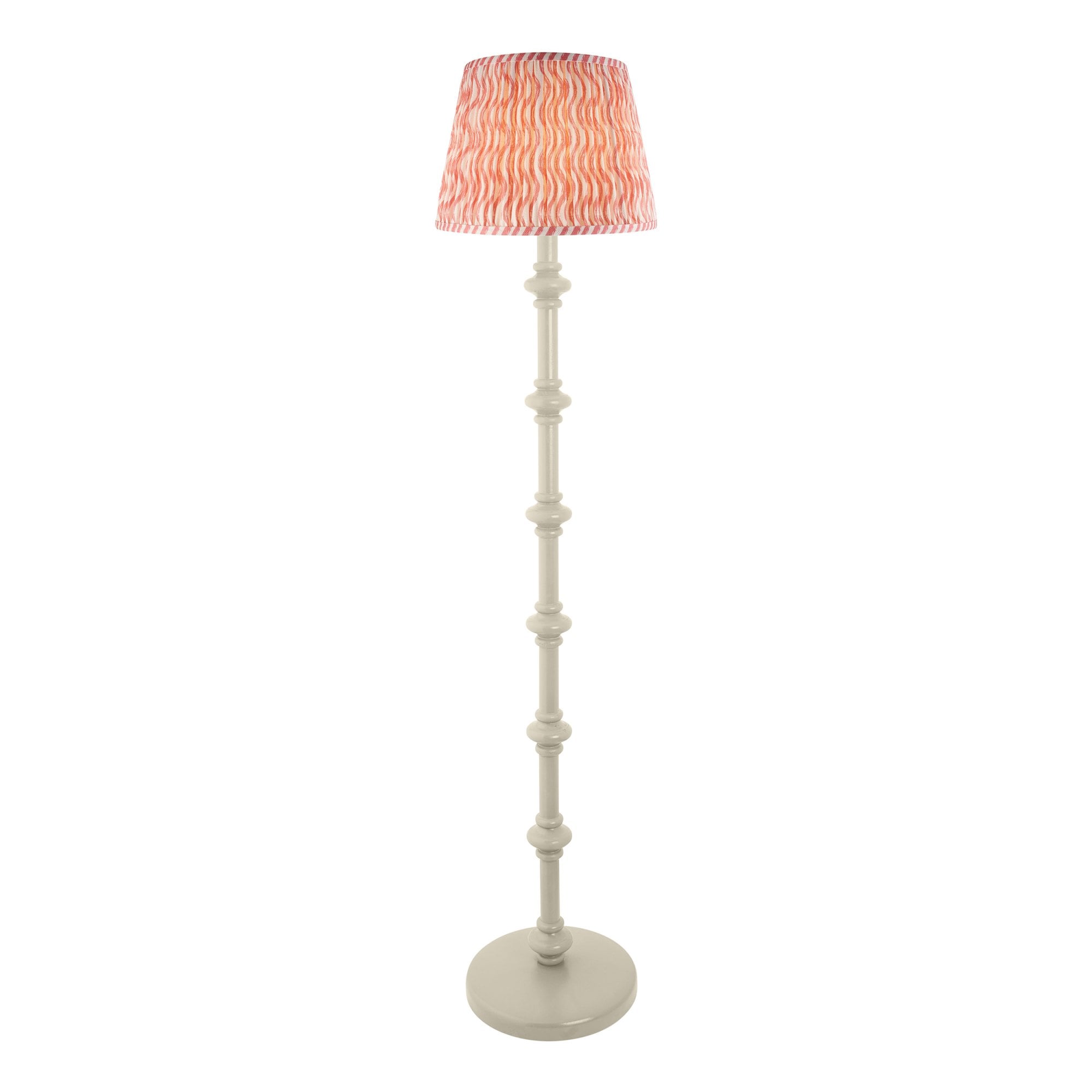 Endon Carnaby Satin Almond White Floor Lamp & Ripple 35cm Coral Pink Shade