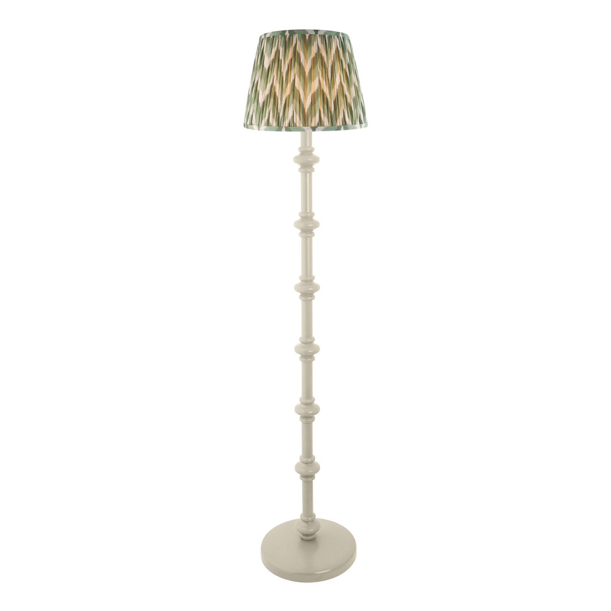 Endon Carnaby Satin Almond White Floor Lamp & Zigzag 35cm Cotswold Green Shade