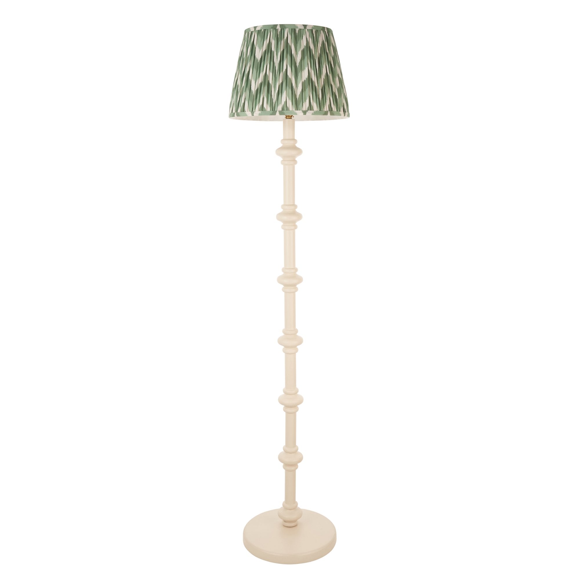 Endon Carnaby Satin Almond White Floor Lamp & Zigzag 35cm Cotswold Green Shade