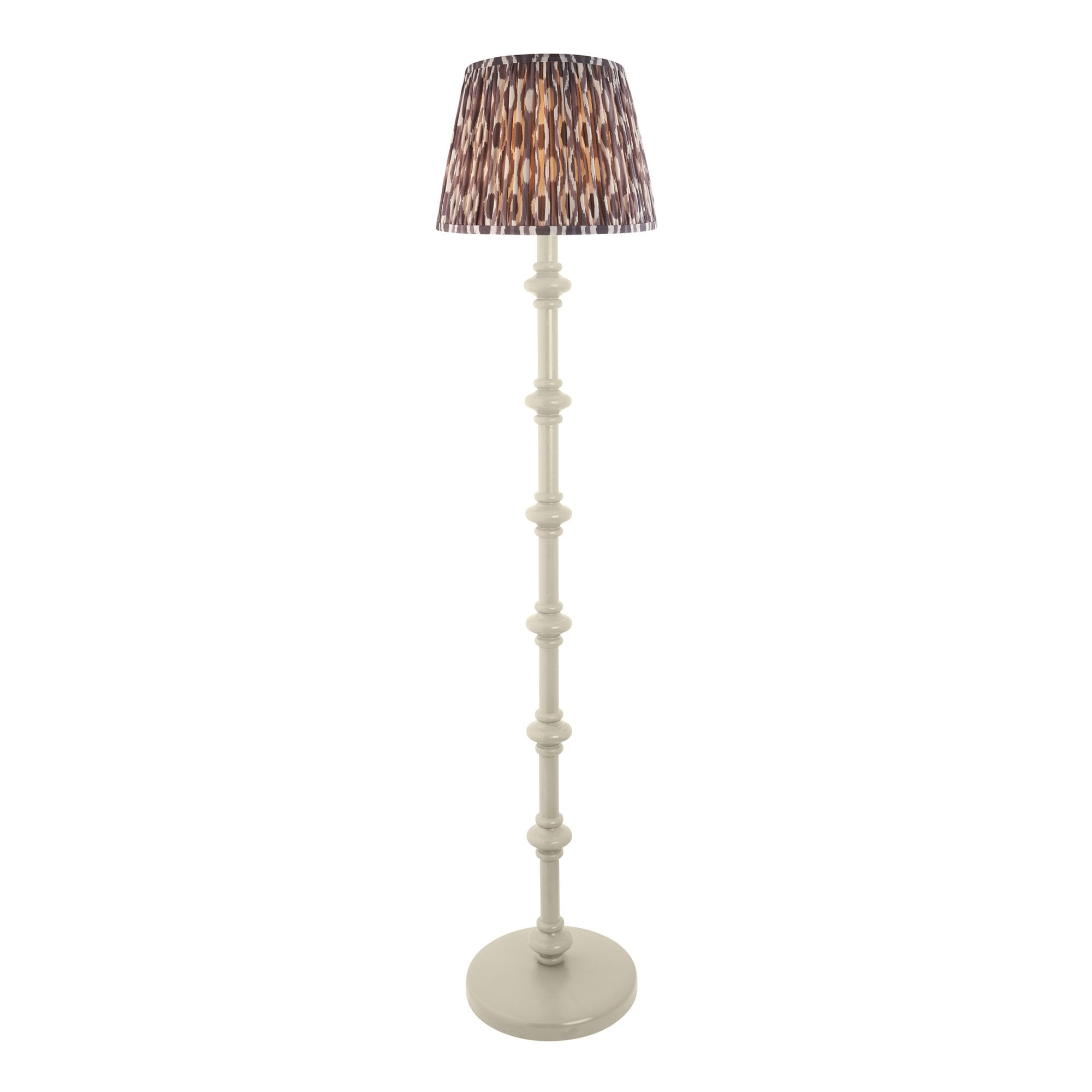 Endon Carnaby Satin Almond White Floor Lamp & Ikat 35cm Pearl Grey Shade