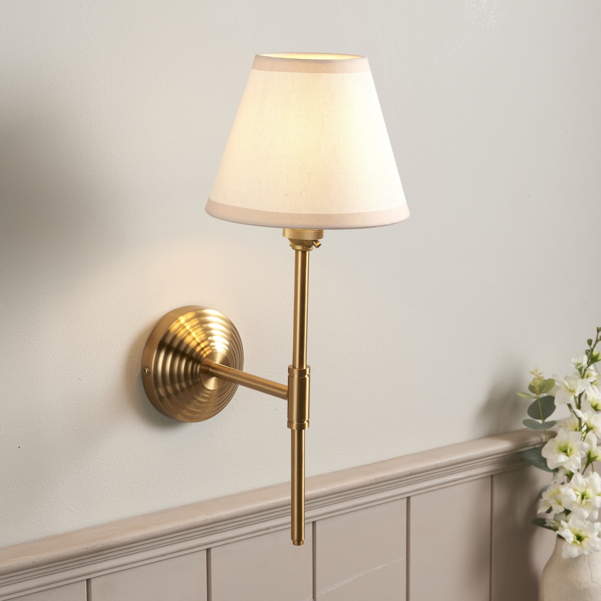Endon Obelisk T Bar Wall Light & Ivy 16cm Vintage White Shade