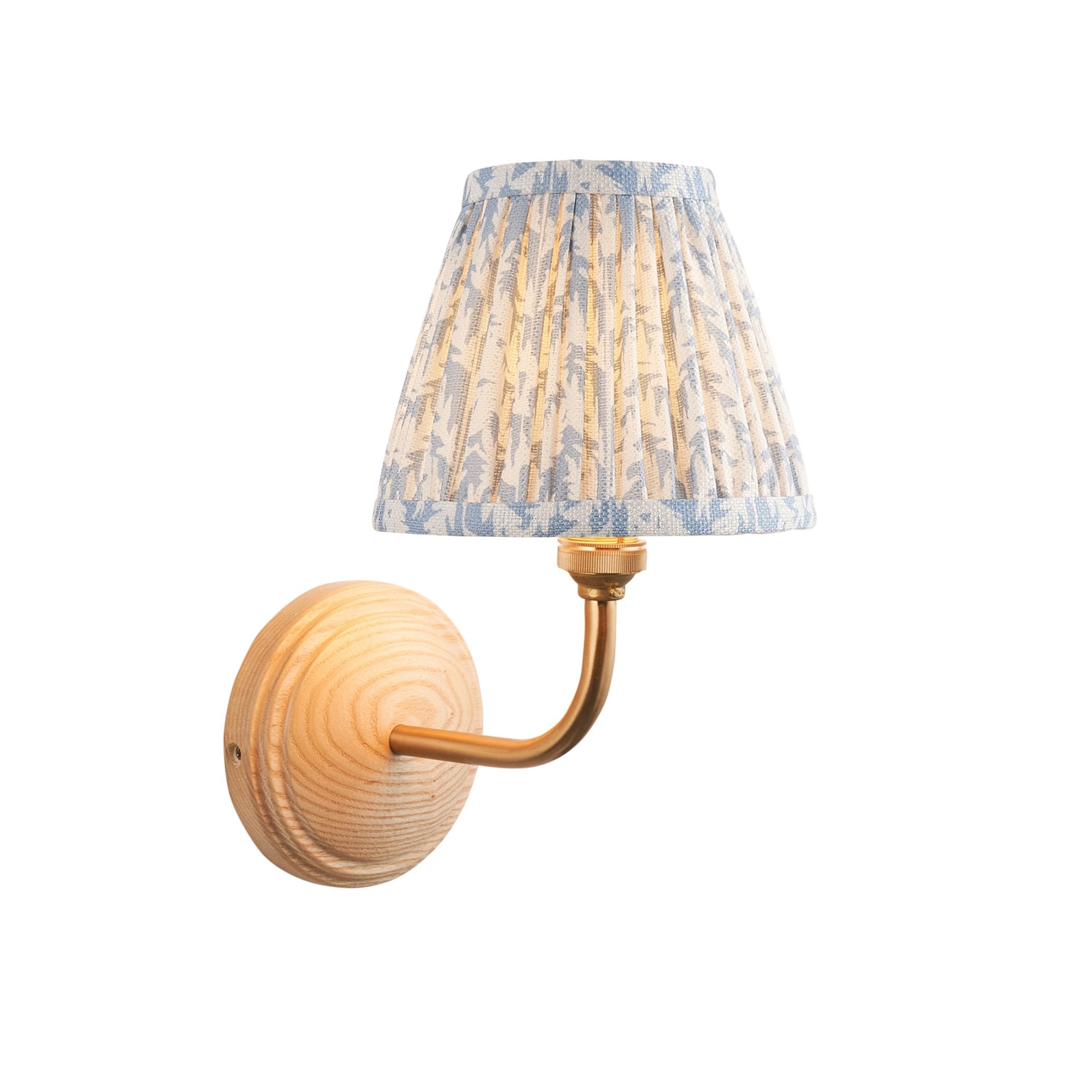Endon Wood Arc Wall Light & Leaf 16cm Shell Bay Blue Shade