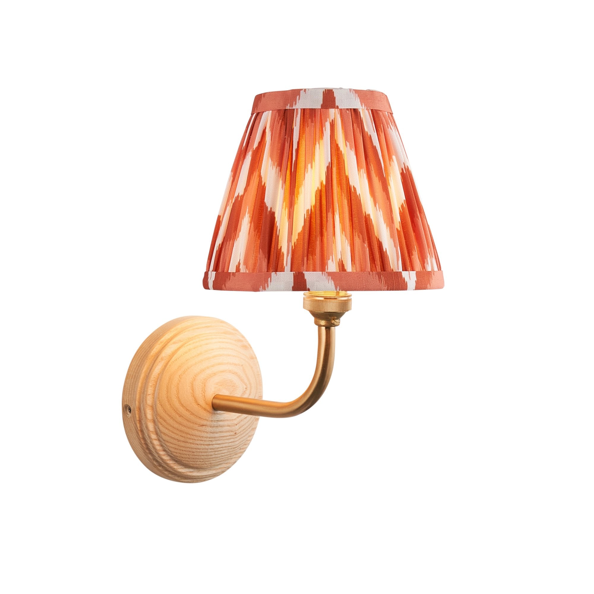 Endon Wood Arc Wall Light & Zigzag 16cm Apricot Orange Shade