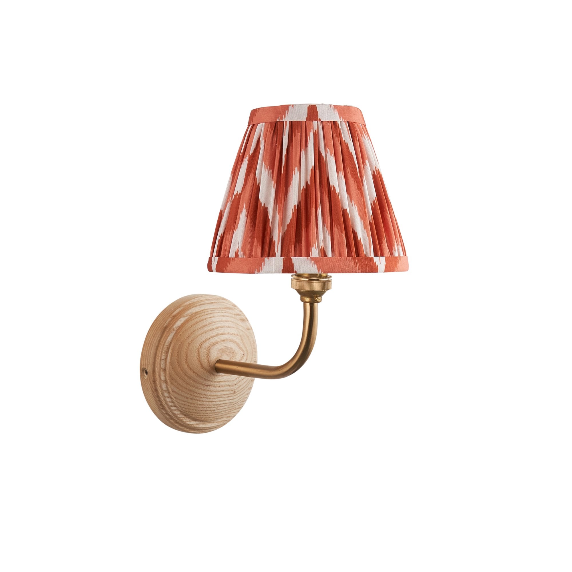 Endon Wood Arc Wall Light & Zigzag 16cm Apricot Orange Shade